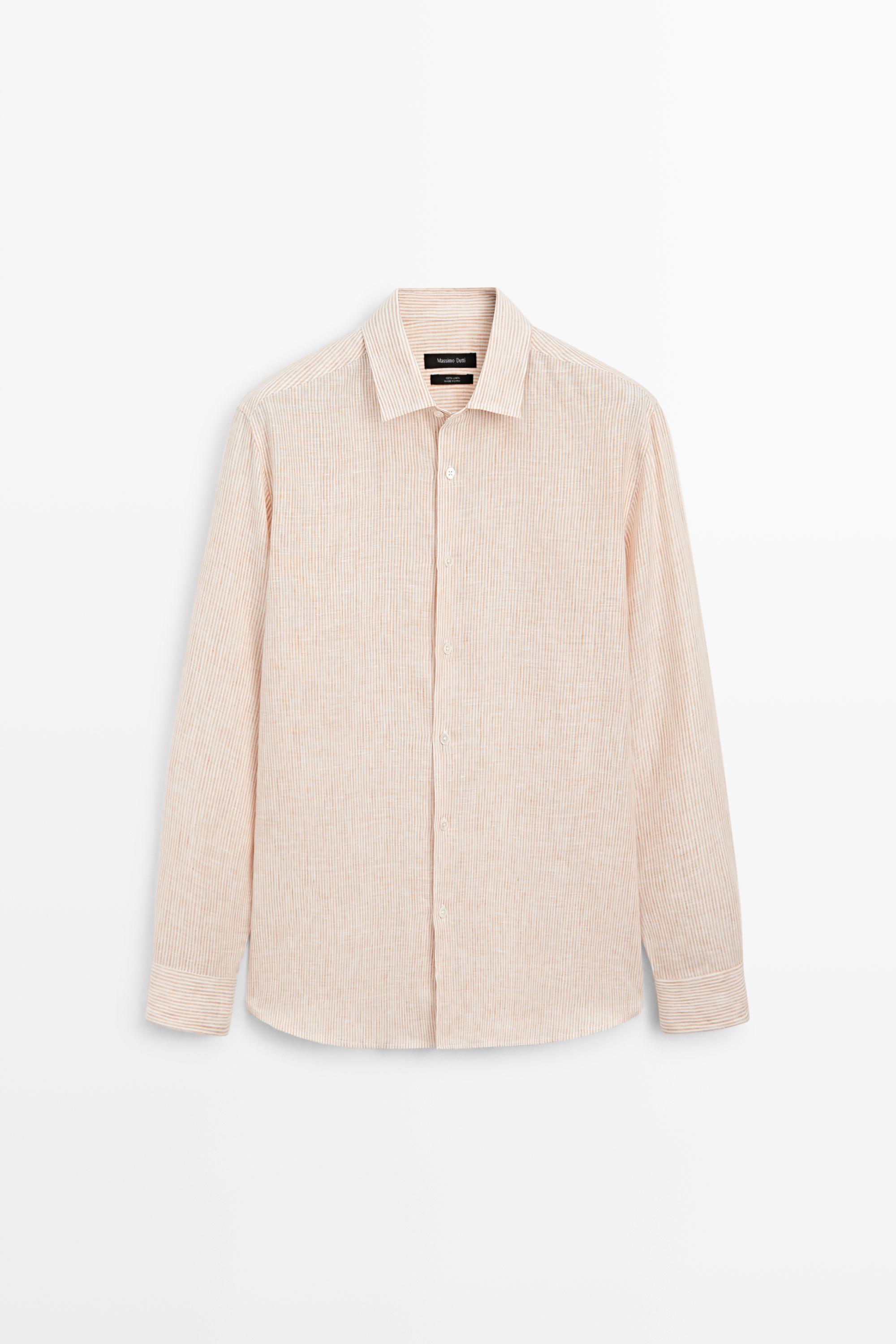 Льняная рубашка в полоску классического кроя — Massimo Dutti