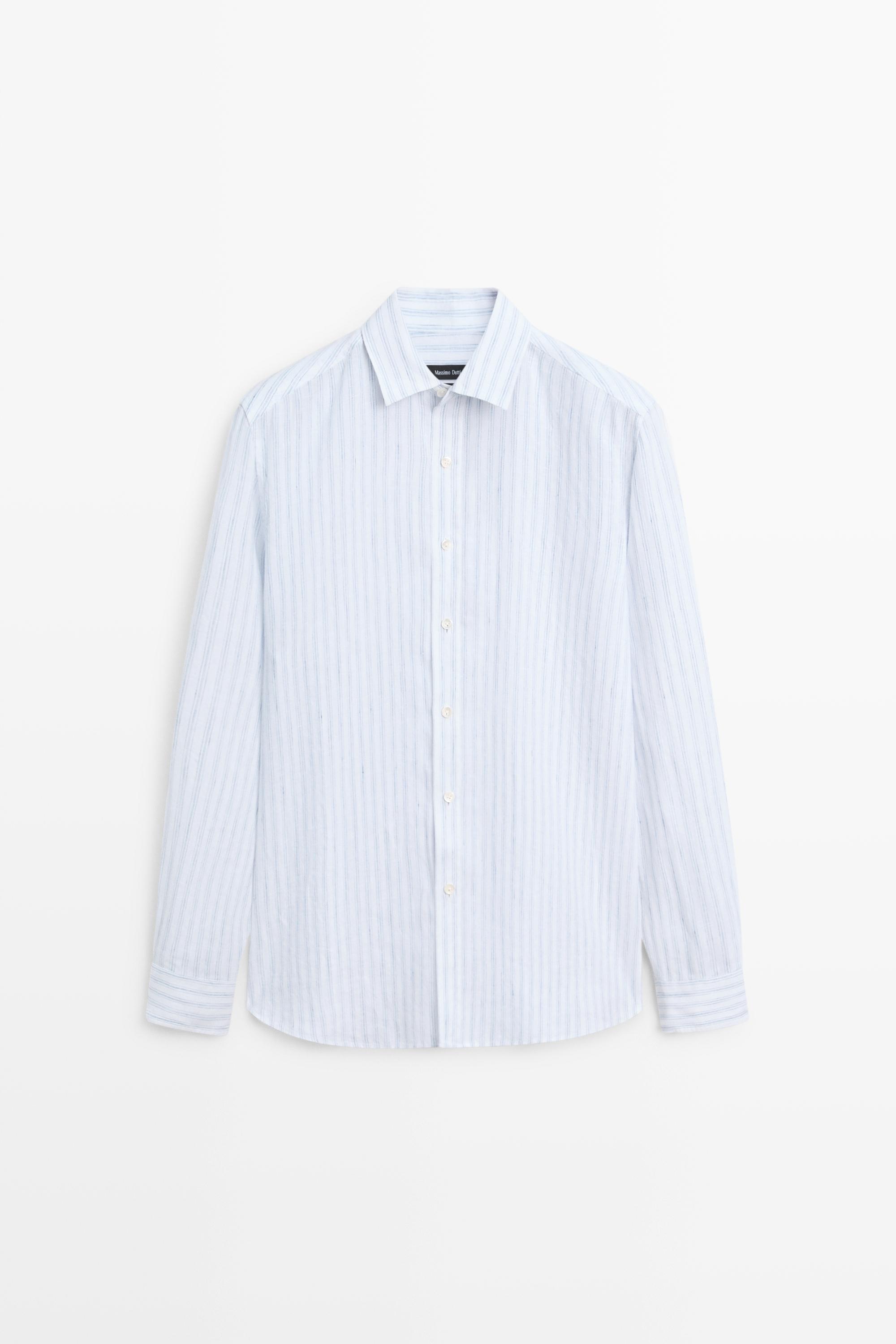 Рубашка из 100% льна в полоску — Massimo Dutti