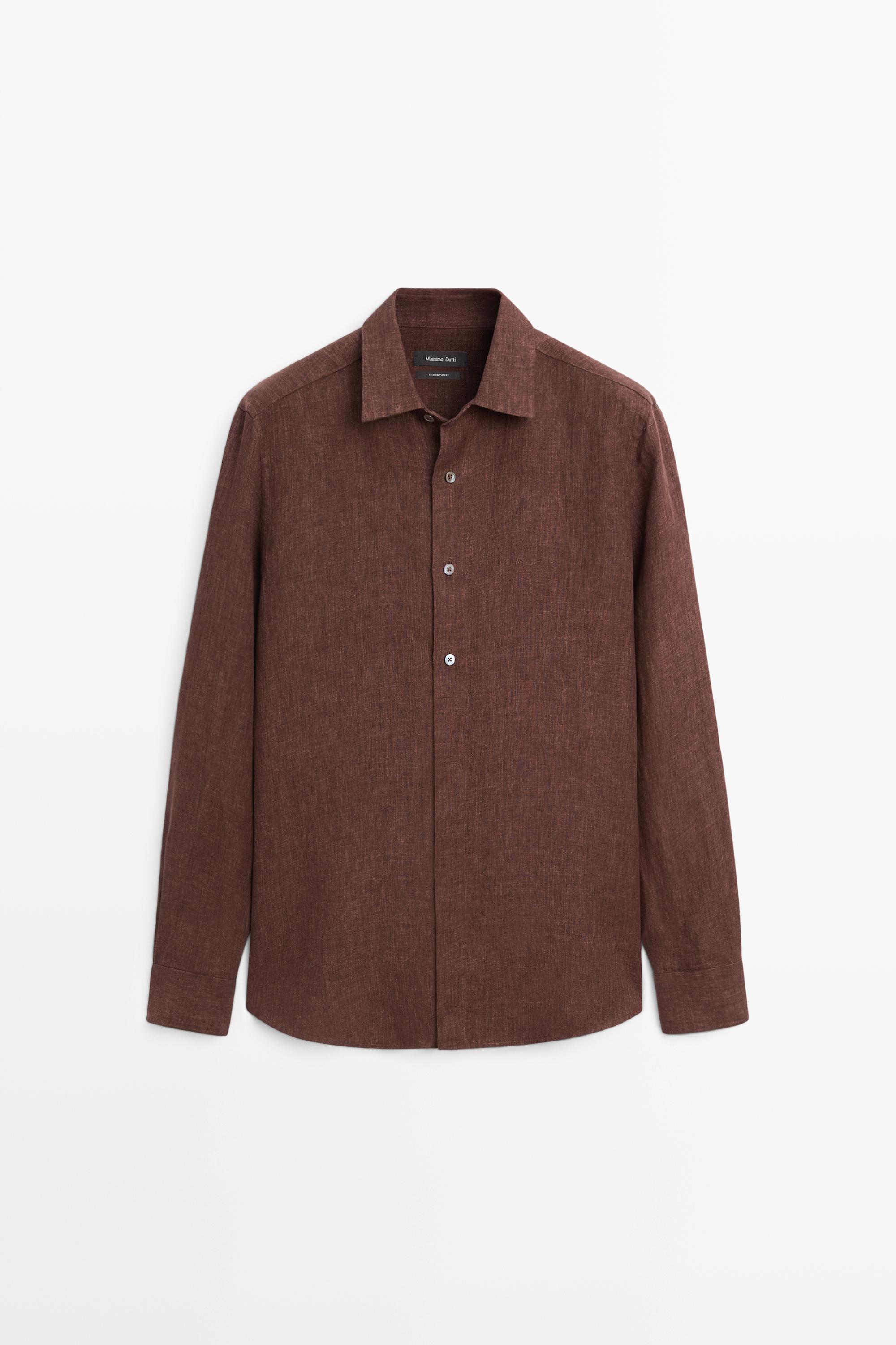 Льняная рубашка классического кроя с пуговицами — Massimo Dutti