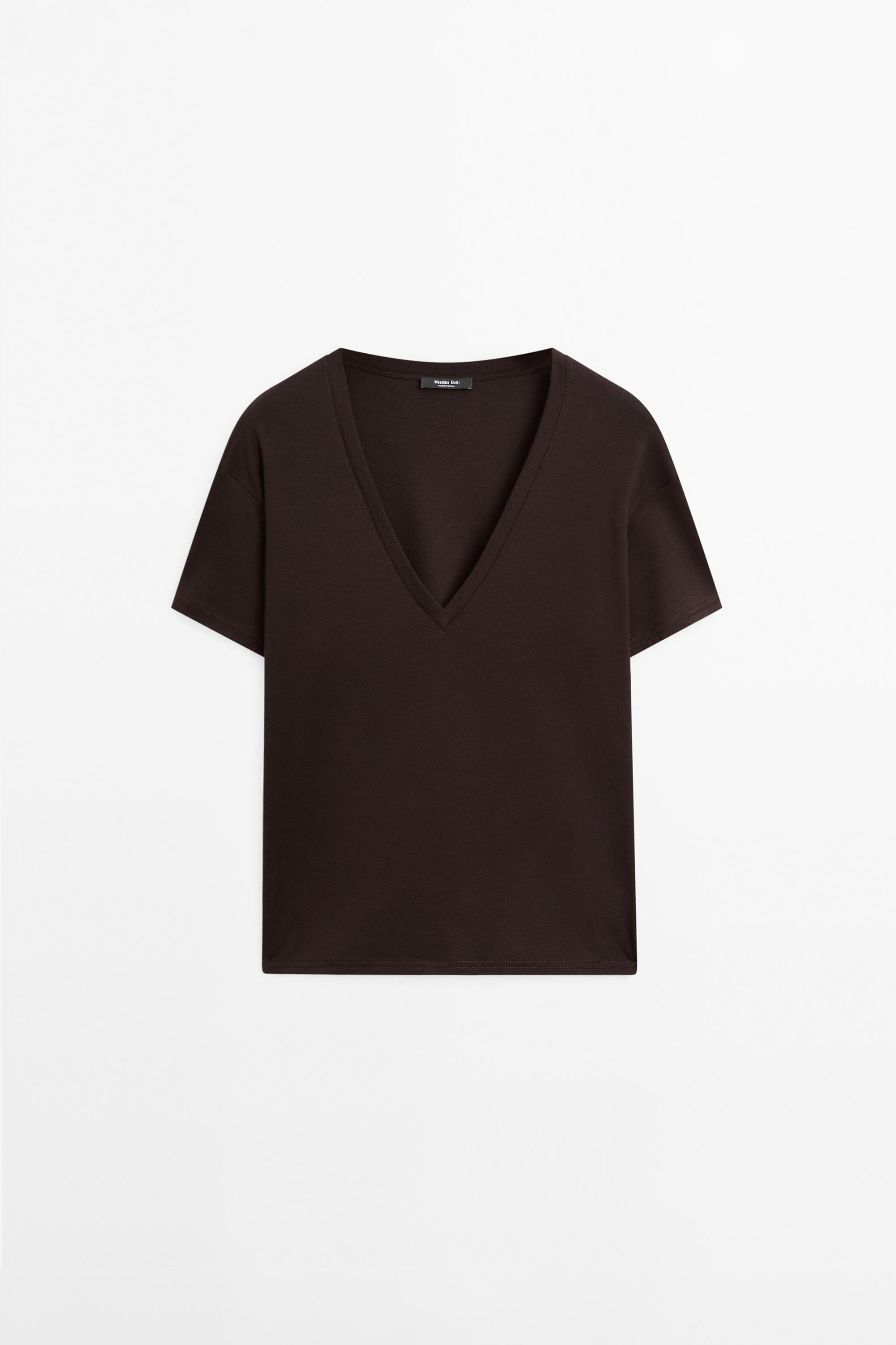 Футболка из 100% хлопка с V-образным вырезом — Massimo Dutti