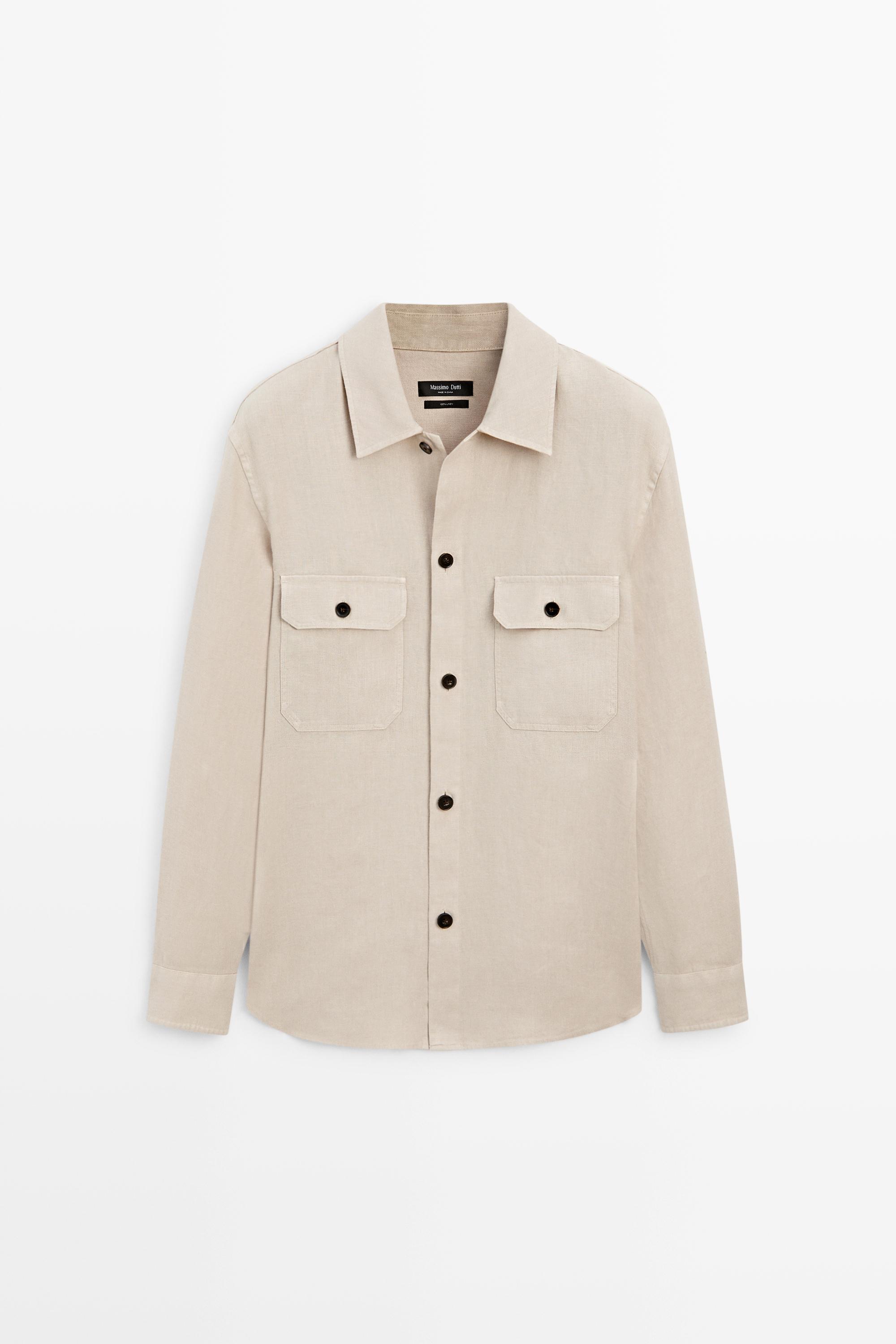 Куртка-рубашка из 100% льна с карманами — Massimo Dutti