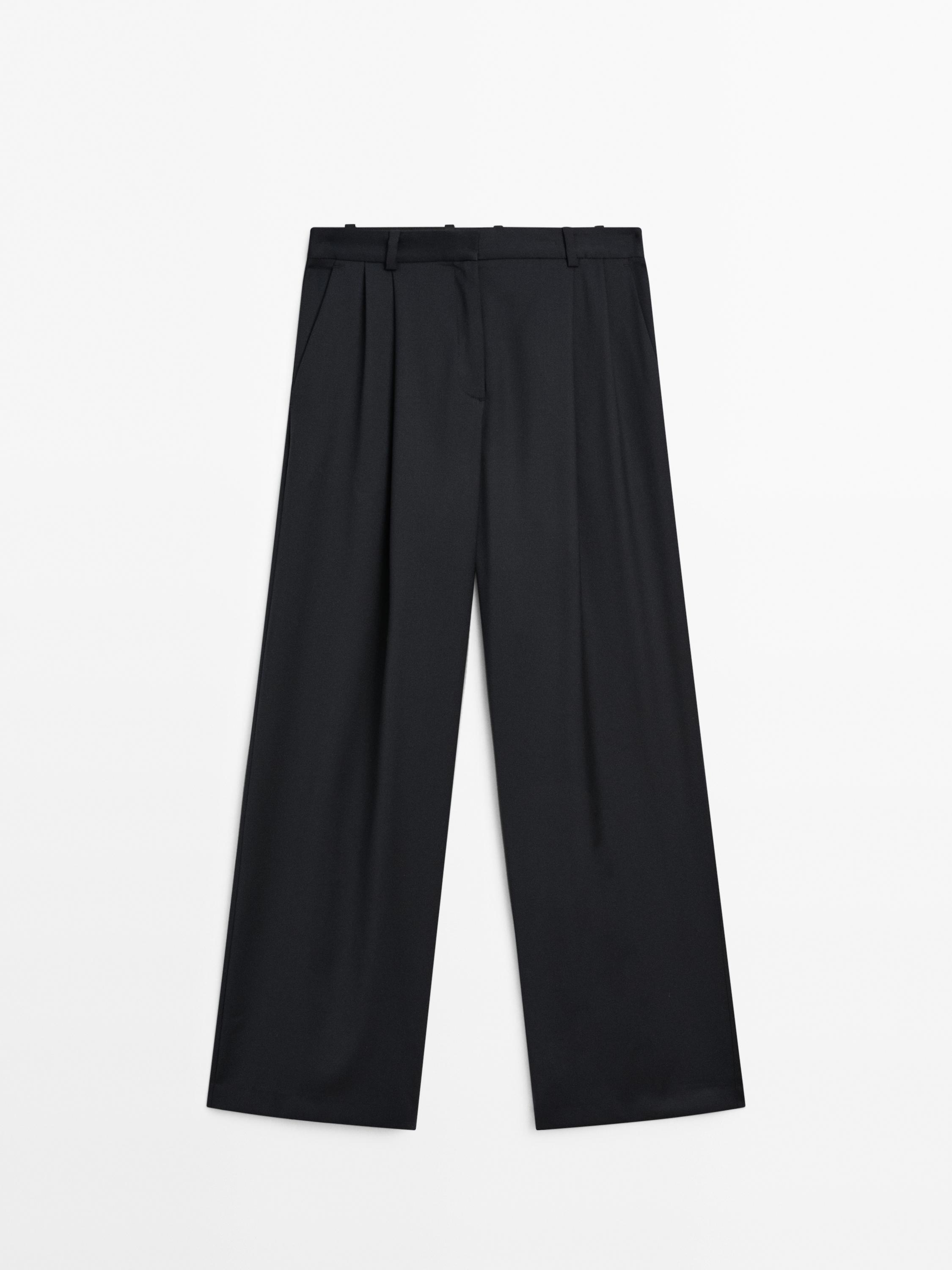 Брюки из тонкой шерсти со складками — Massimo Dutti