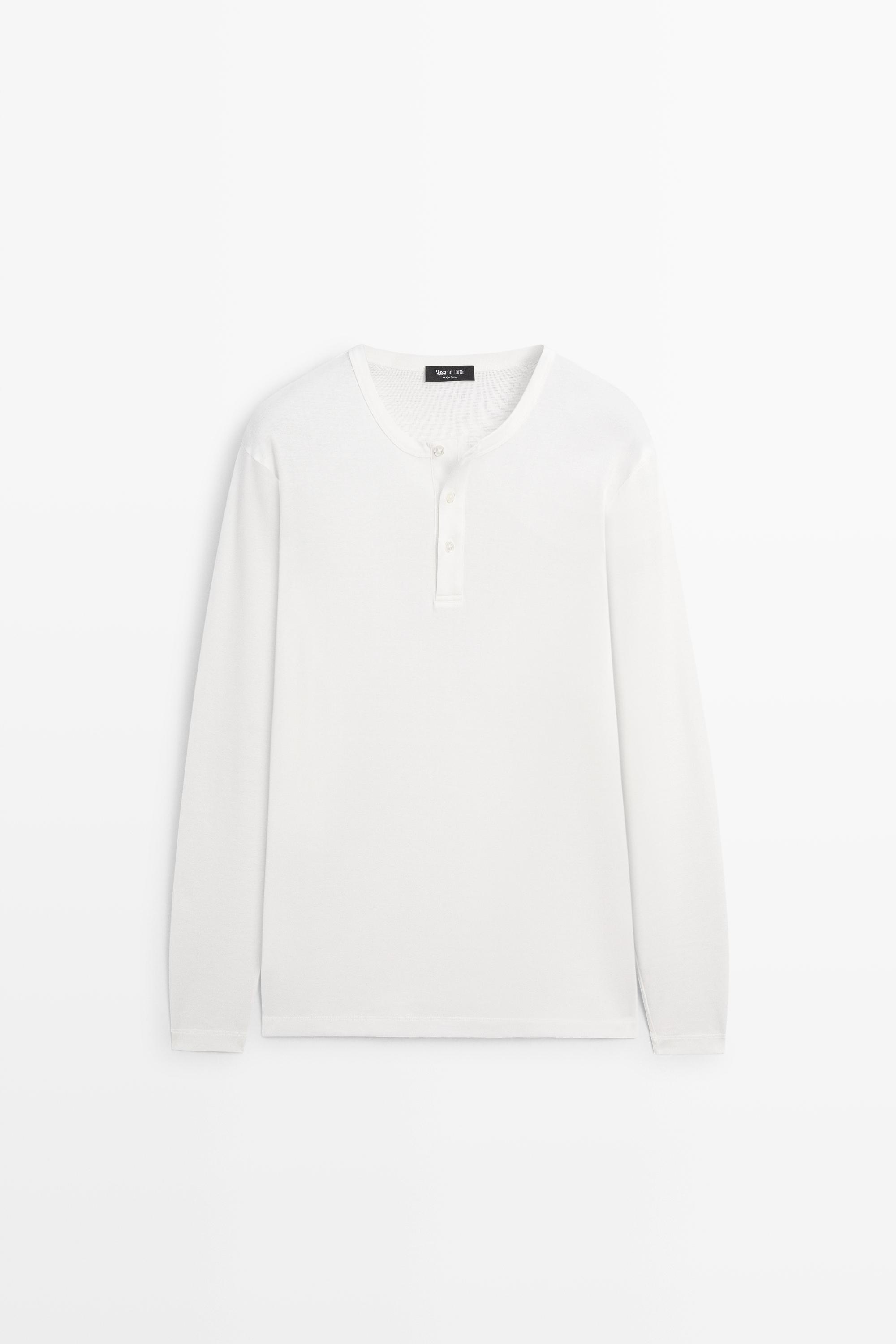 Хлопковая футболка с длинными рукавами и воротником на пуговицах — Massimo Dutti