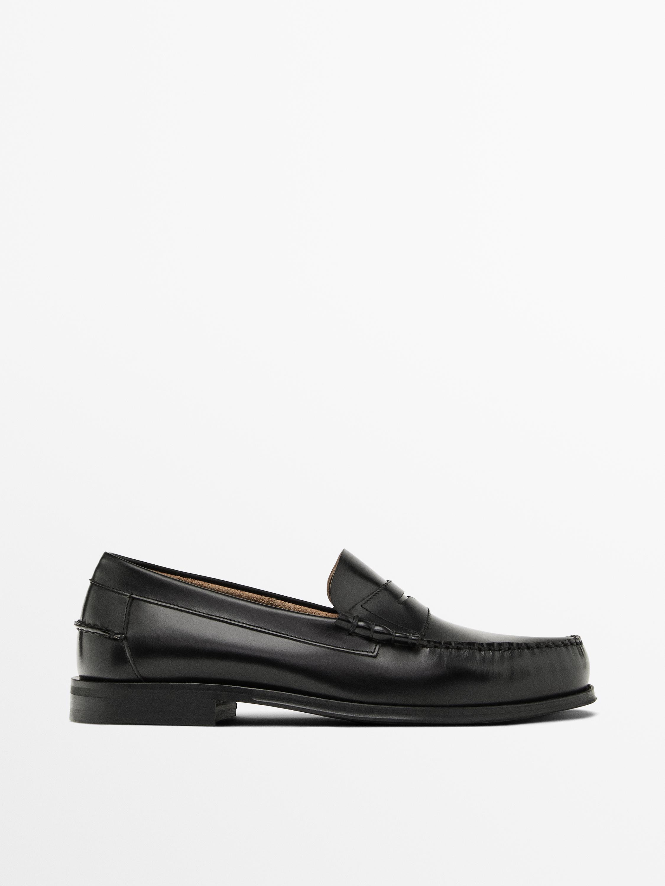 Кожаные лоферы с планкой — Massimo Dutti