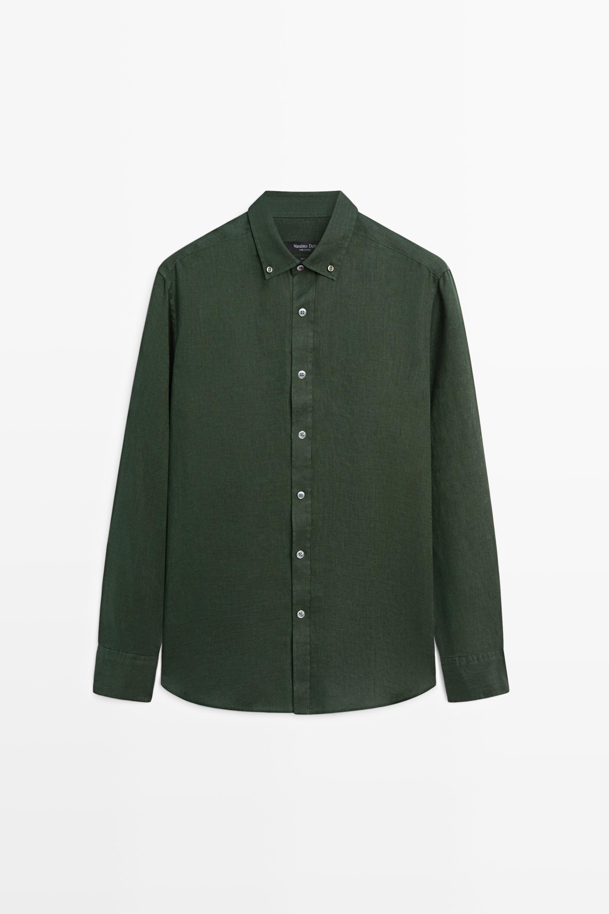 Рубашка классического кроя из 100% льна — Massimo Dutti