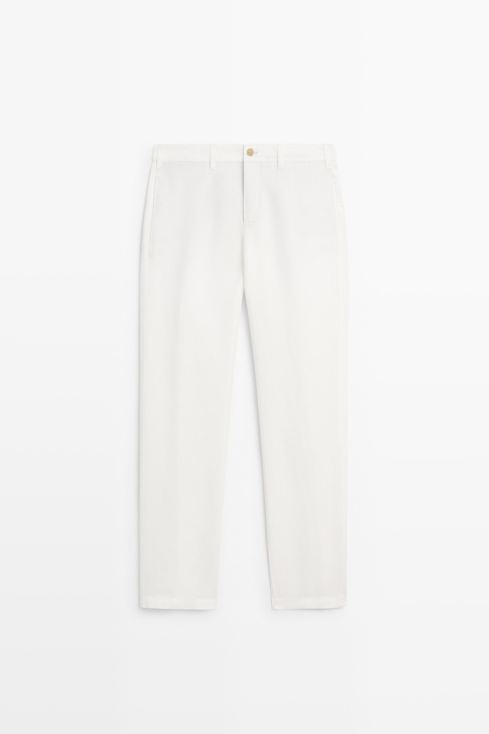Брюки прямого кроя из льна и хлопка — Massimo Dutti