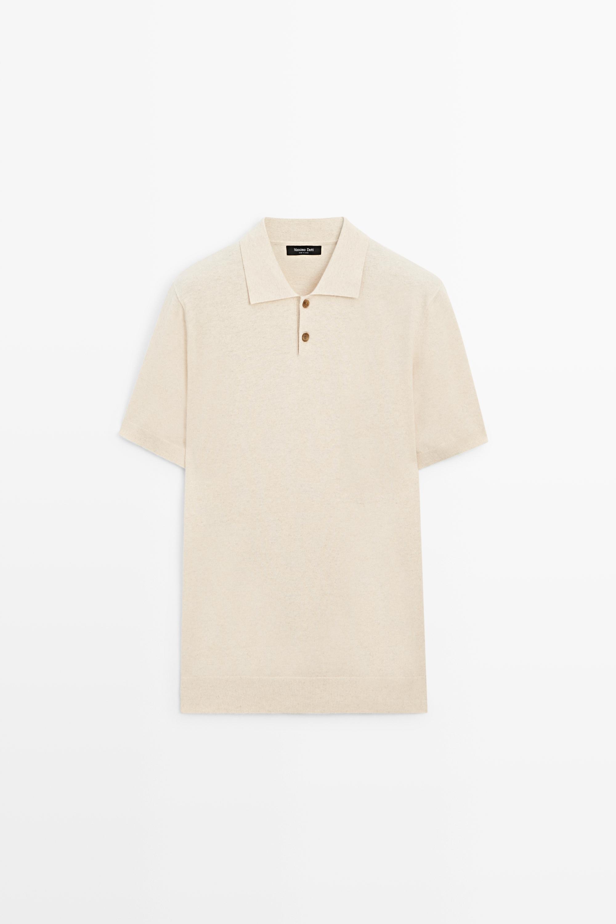 Поло из хлопка и льна с застежкой на пуговицы — Massimo Dutti
