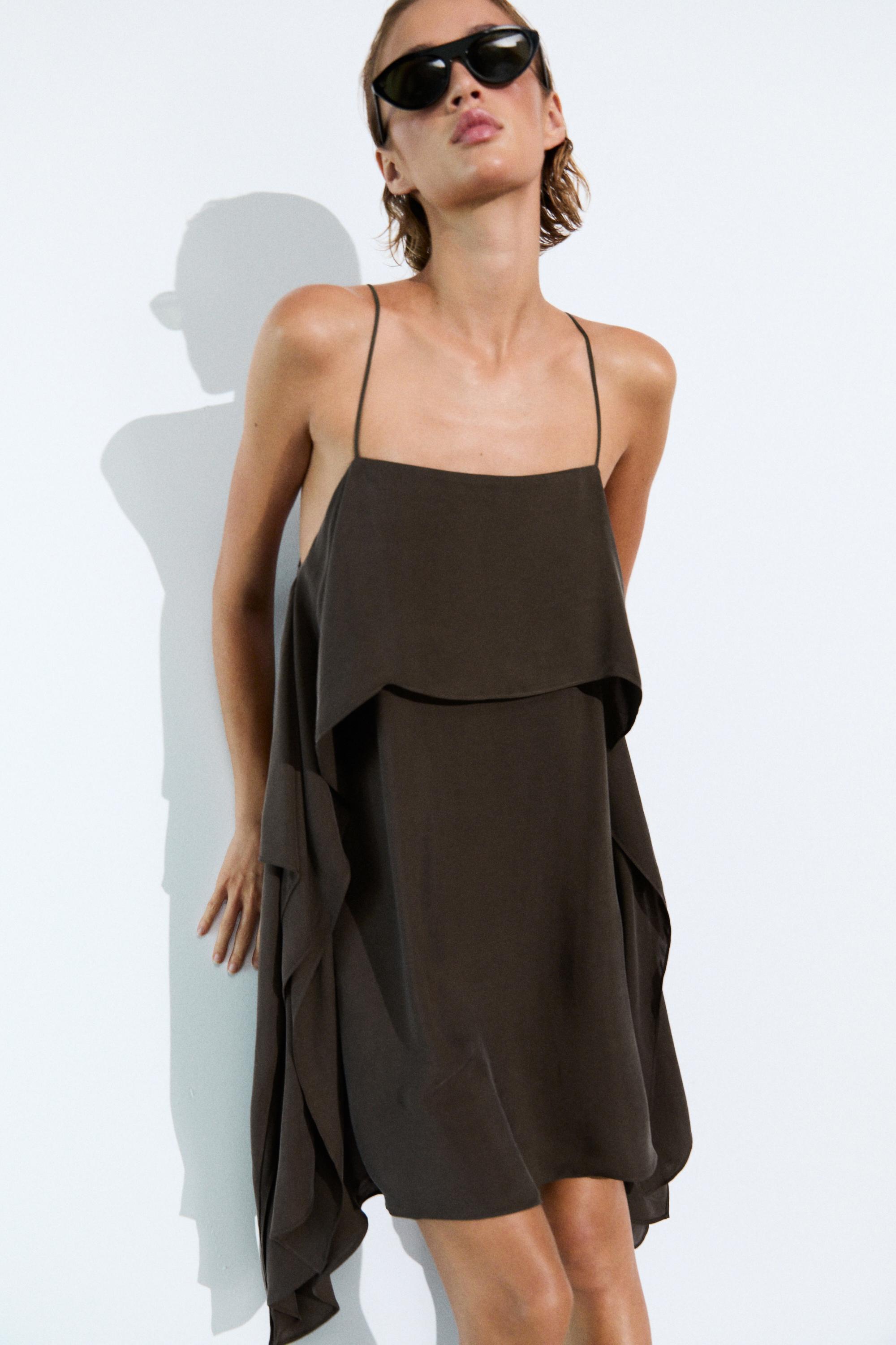 Мини-платье на бретелях с оборками — Massimo Dutti