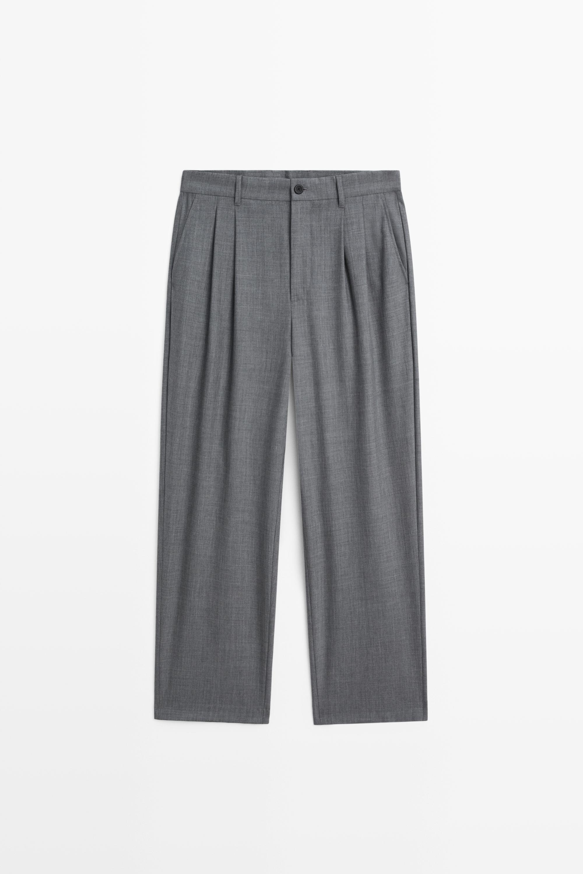 Брюки свободного кроя с защипами из холодной шерсти — Massimo Dutti
