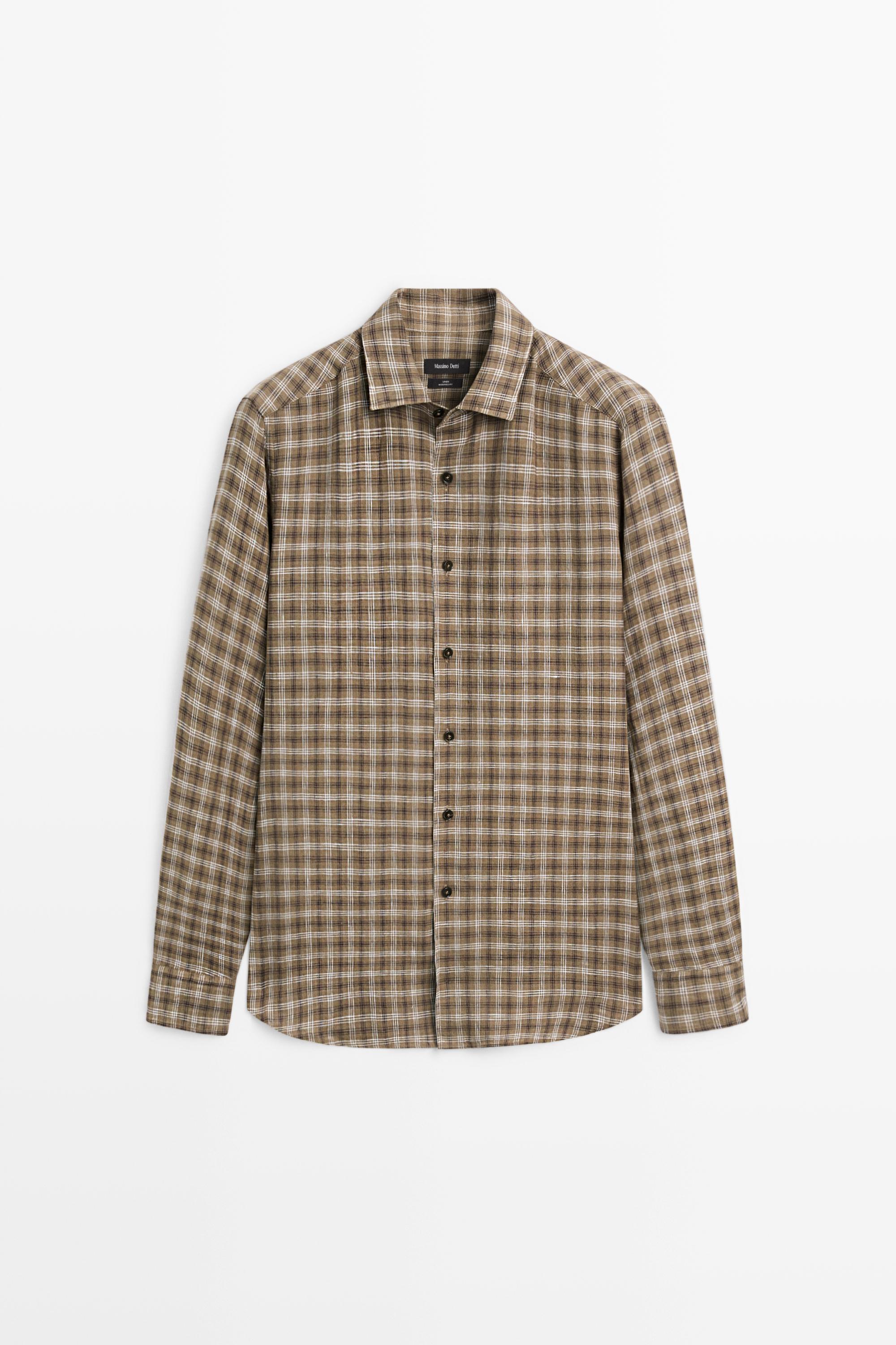 Рубашка классического кроя из 100% льна в клетку — Massimo Dutti