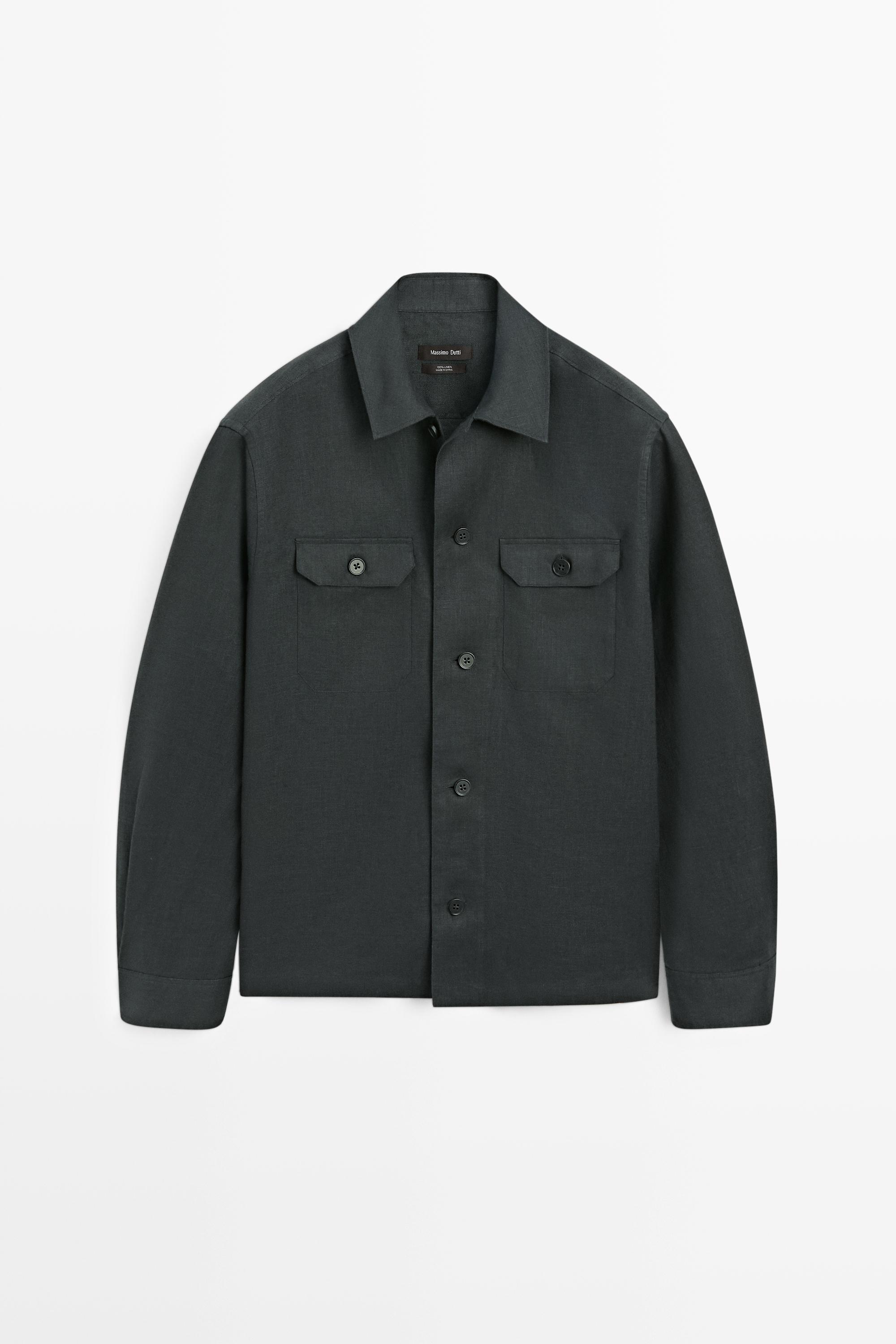Льняная куртка-рубашка с карманами — Massimo Dutti
