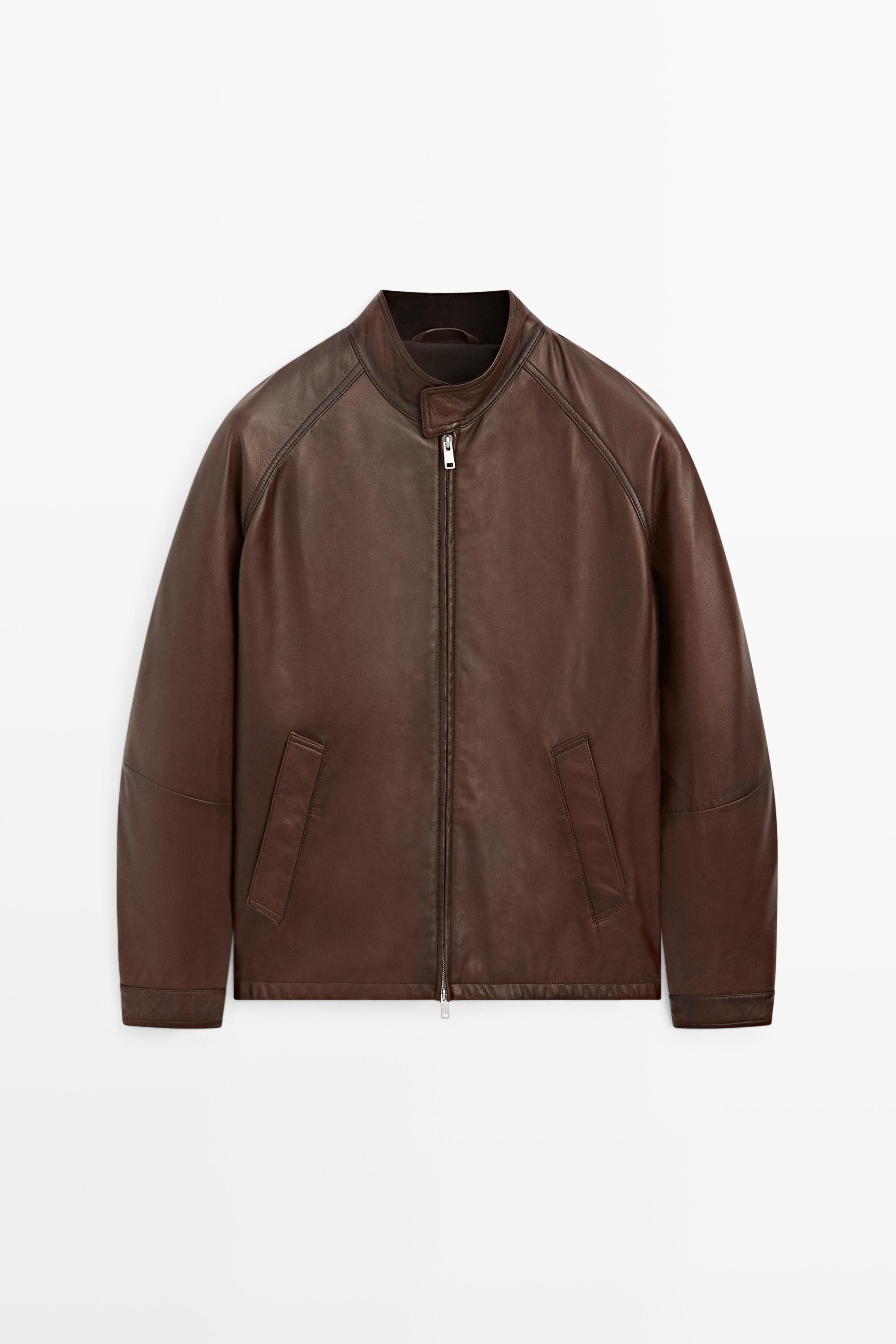 Куртка из кожи наппа с высоким воротником — Massimo Dutti