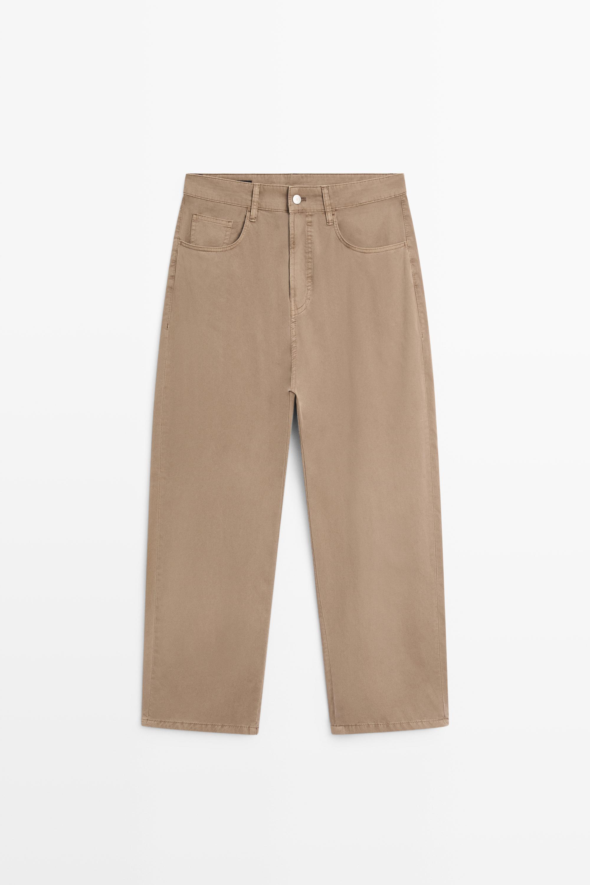 Брюки-бананы из поплина с отделкой под деним — Massimo Dutti