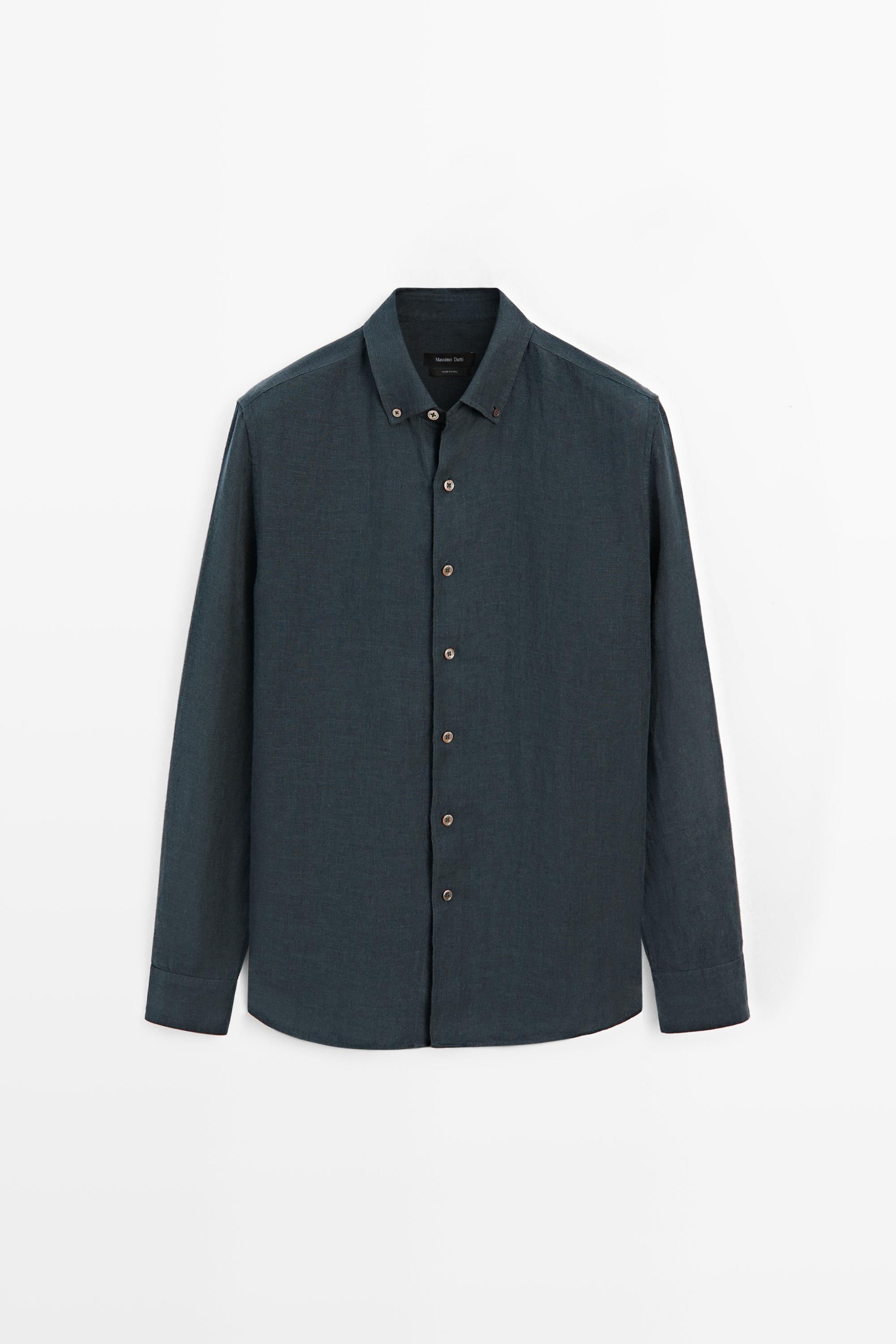 Льняная рубашка с эффектом делаве — Massimo Dutti