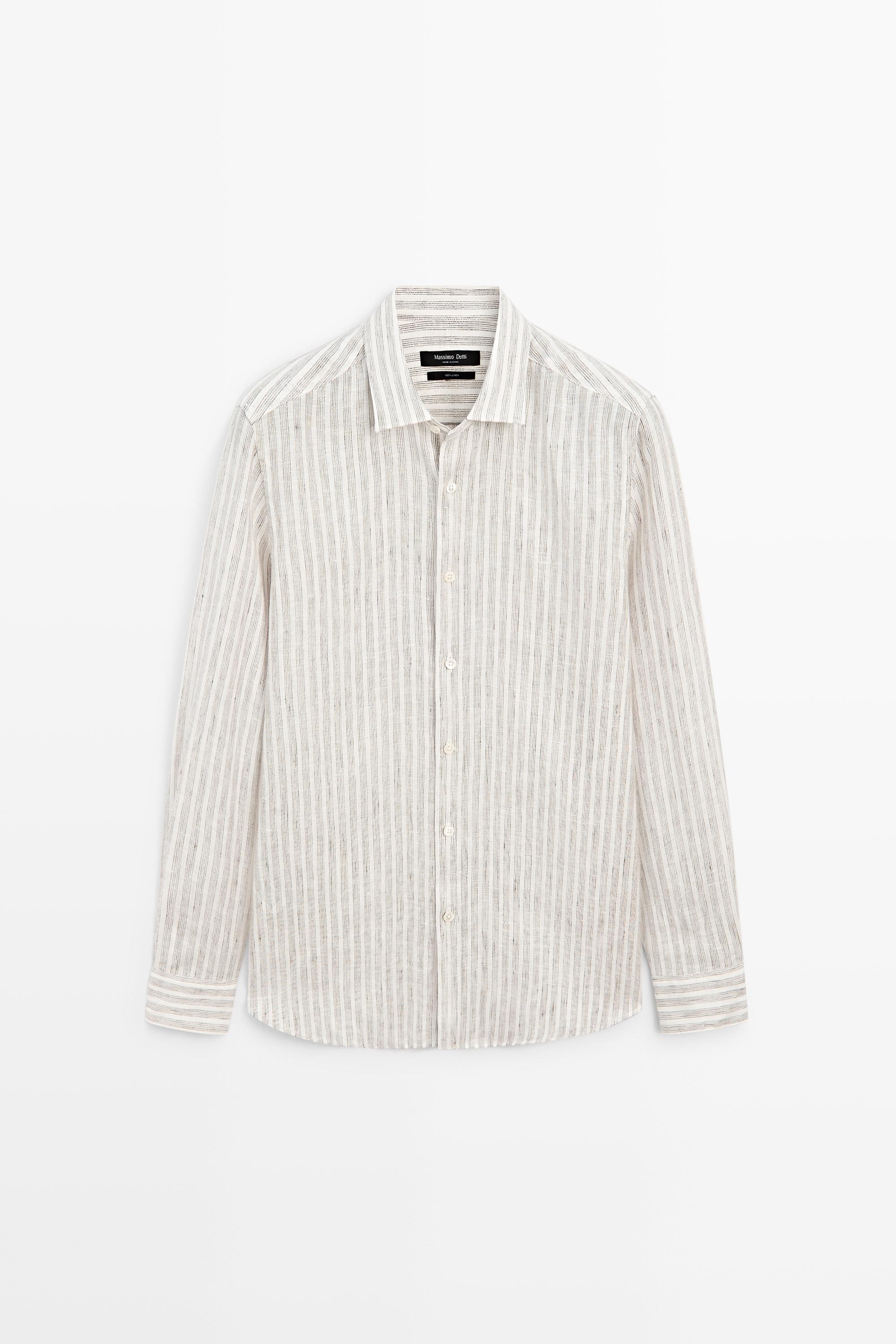 Рубашка классического кроя из 100% льна в полоску — Massimo Dutti