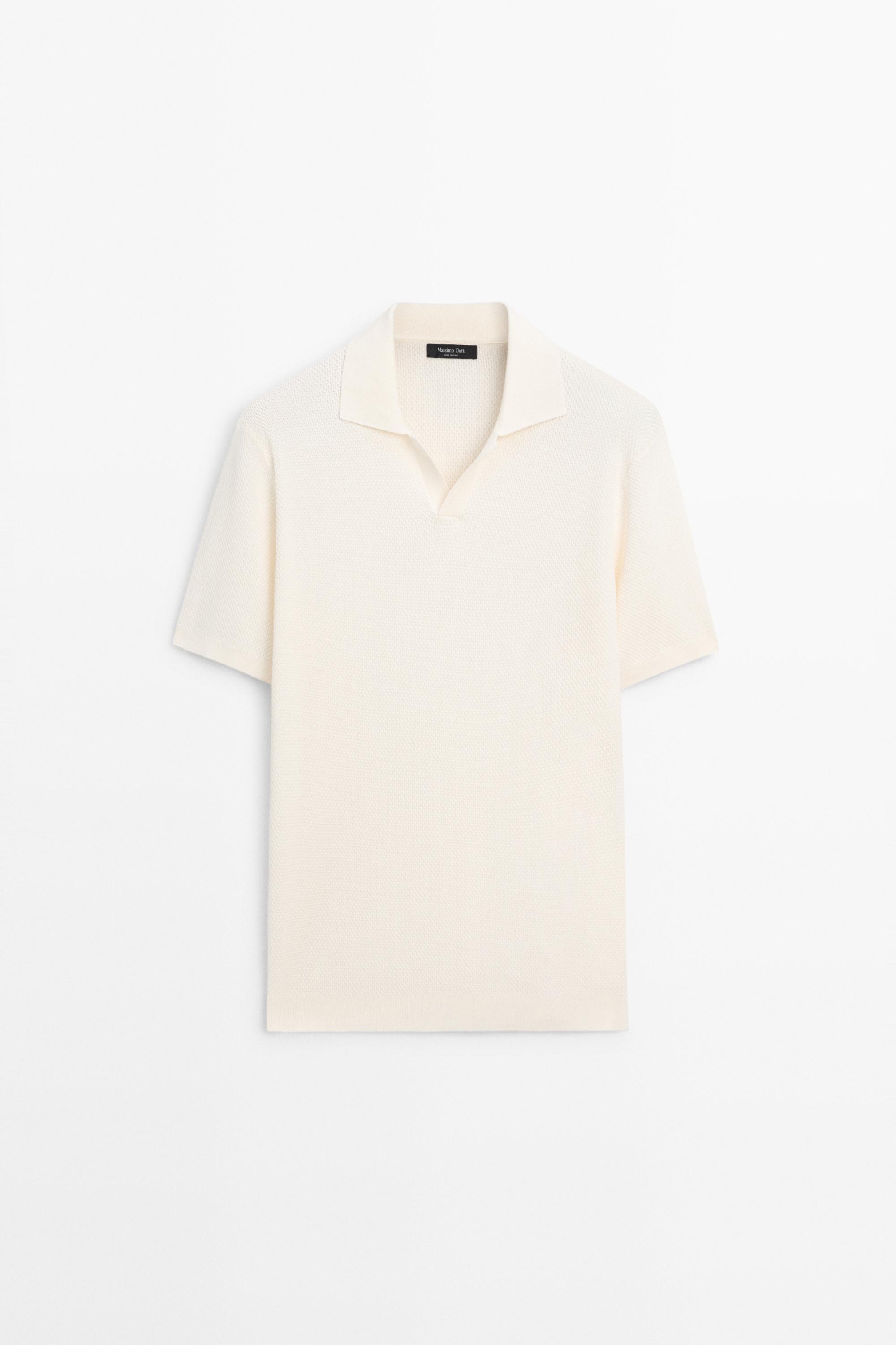 Трикотажное поло с V-образным вырезом из смесового хлопка — Massimo Dutti