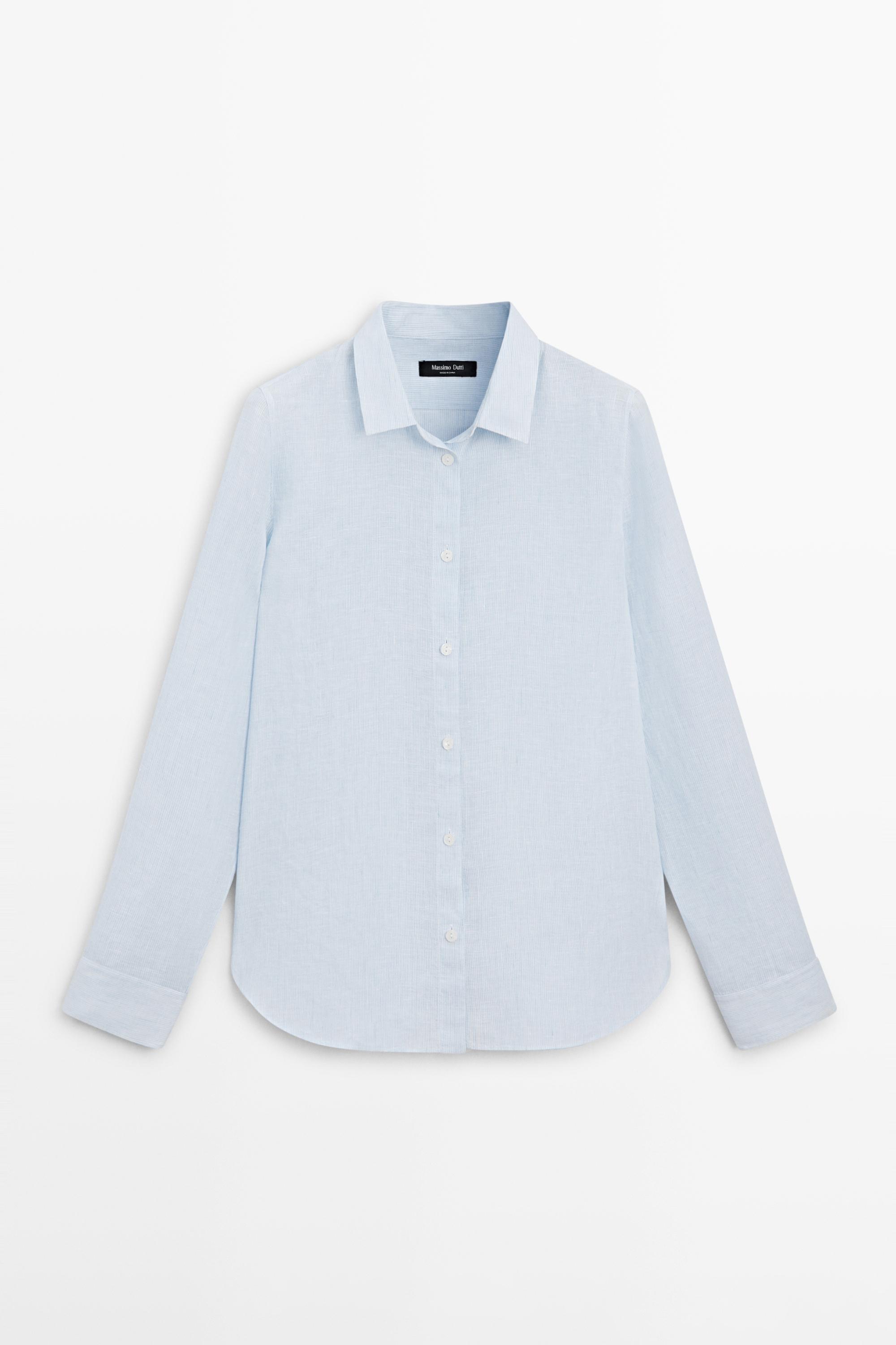 Льняная рубашка классического кроя в полоску — Massimo Dutti