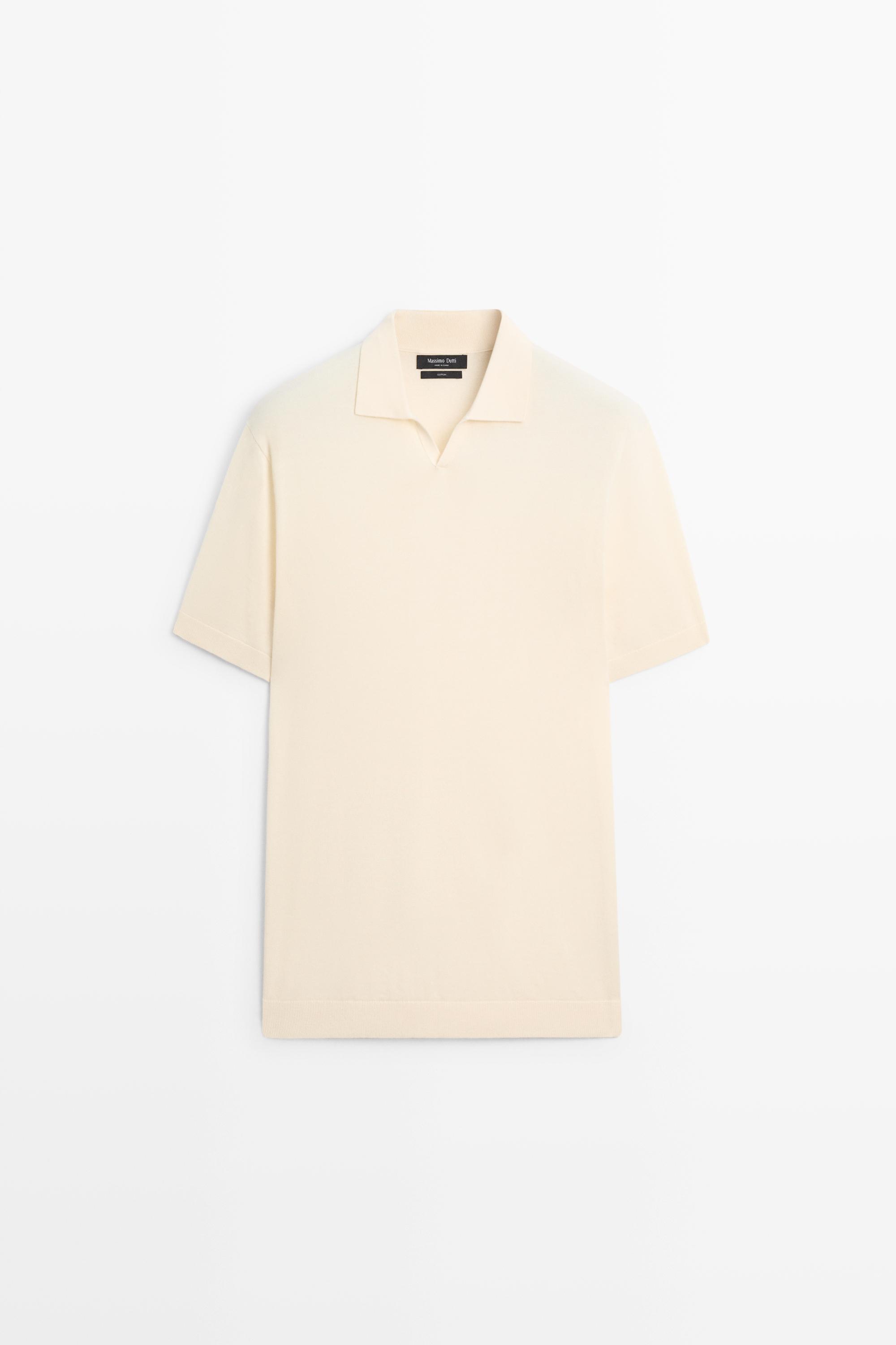 Трикотажное поло из 100% хлопка с V-образным вырезом — Massimo Dutti
