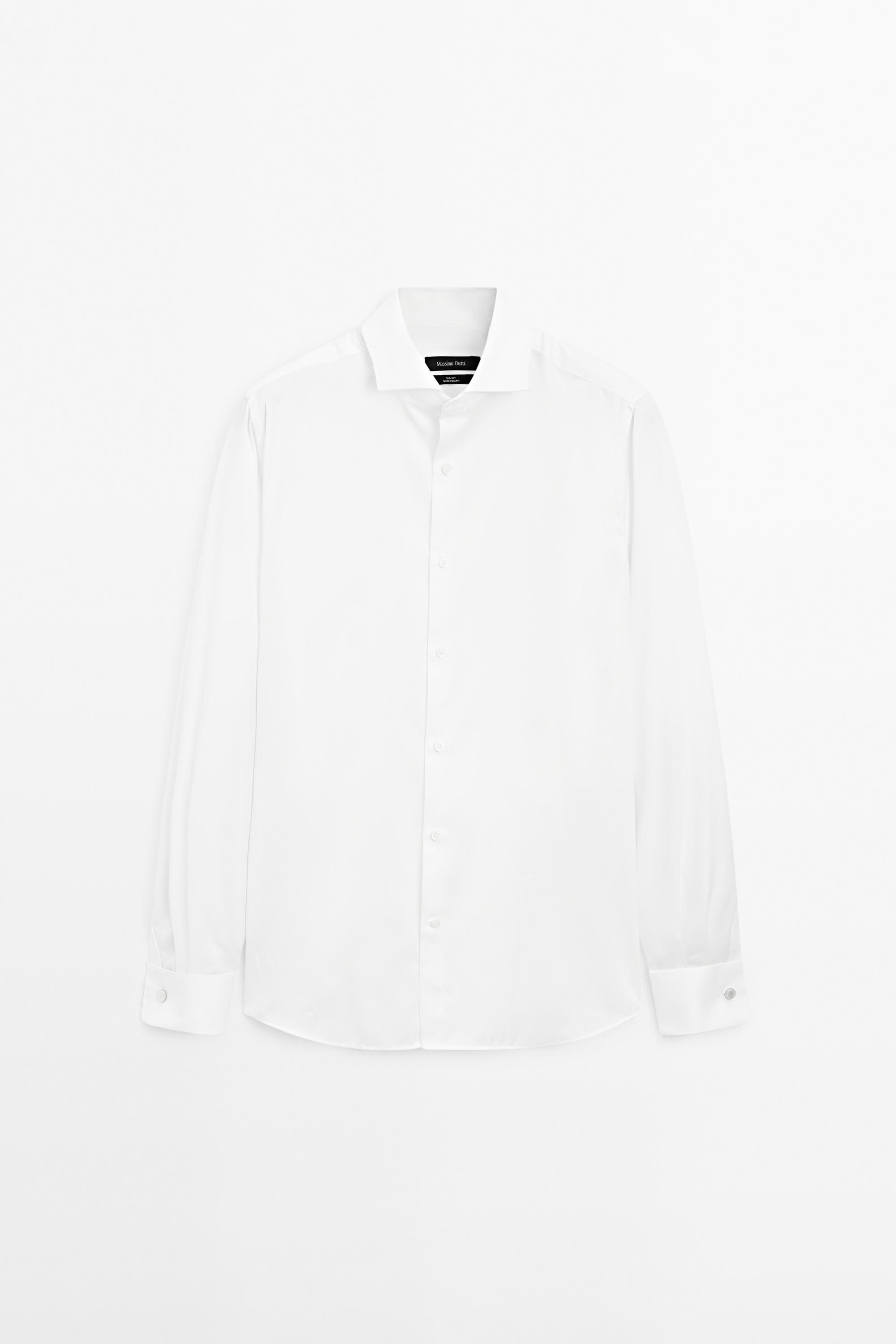 Рубашка облегающего кроя из хлопка с двойными манжетами — Massimo Dutti