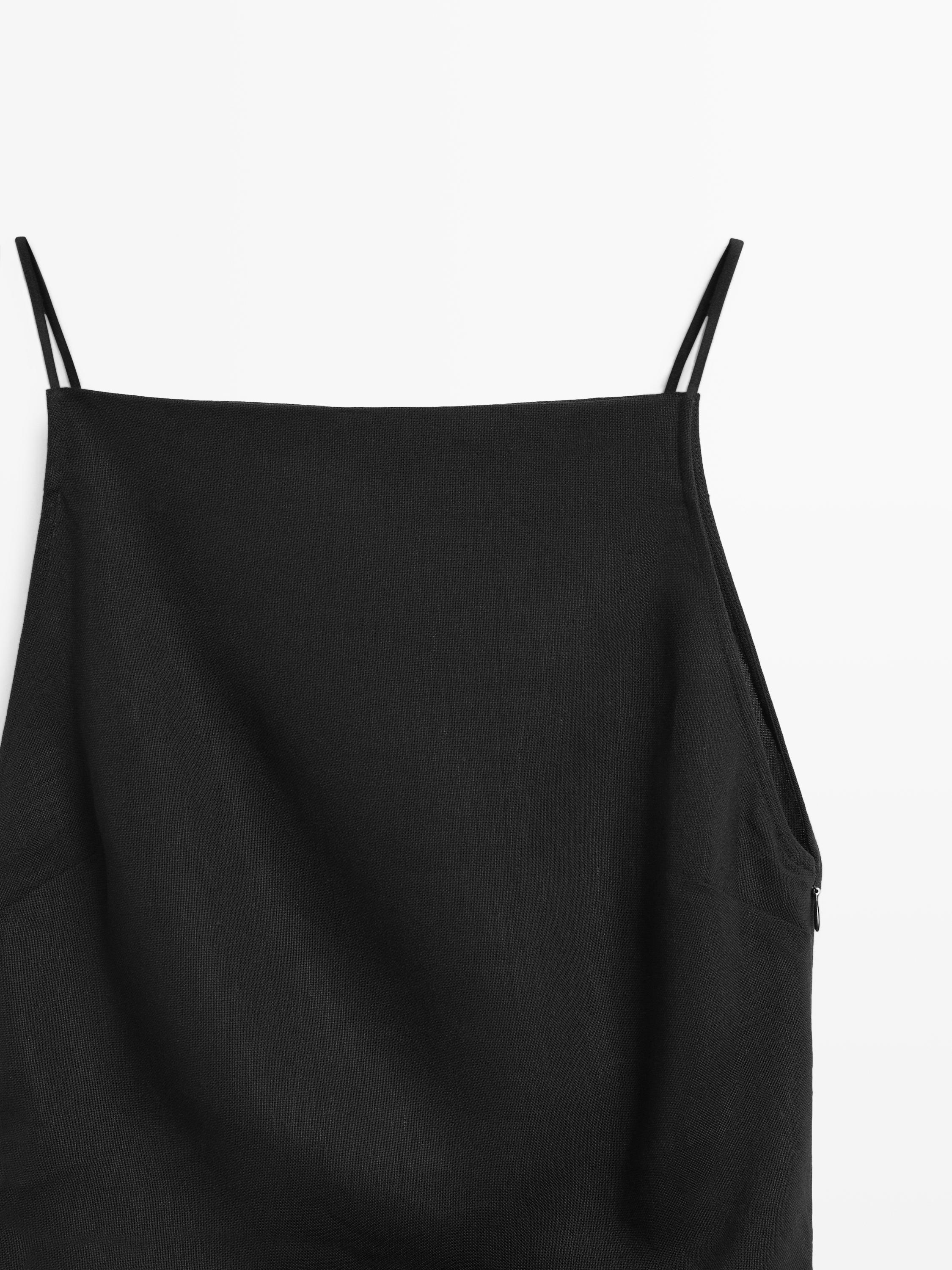 Платье миди на бретелях из льна — Massimo Dutti