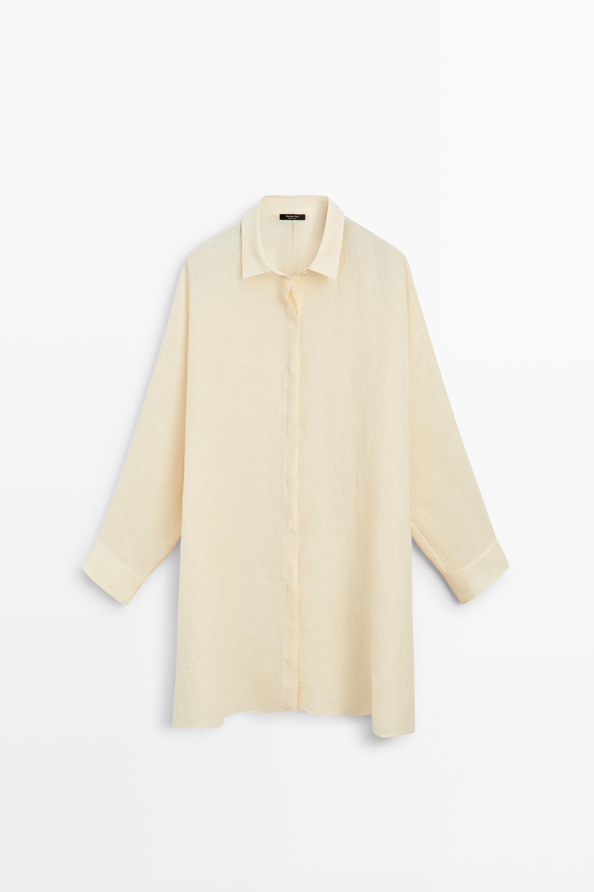 Короткое льняное платье-рубашка — Massimo Dutti