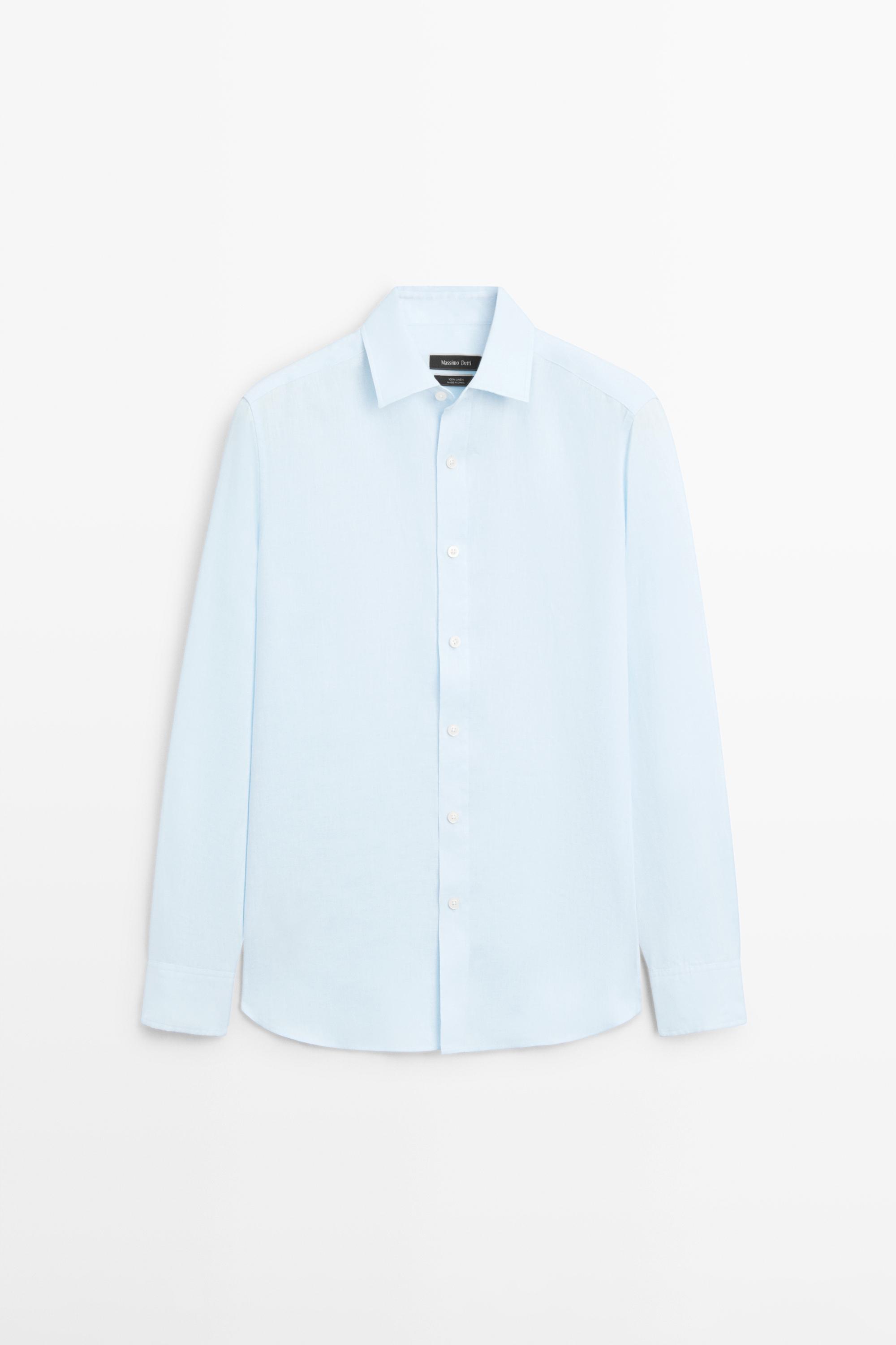 Рубашка классического кроя из 100% льна — Massimo Dutti