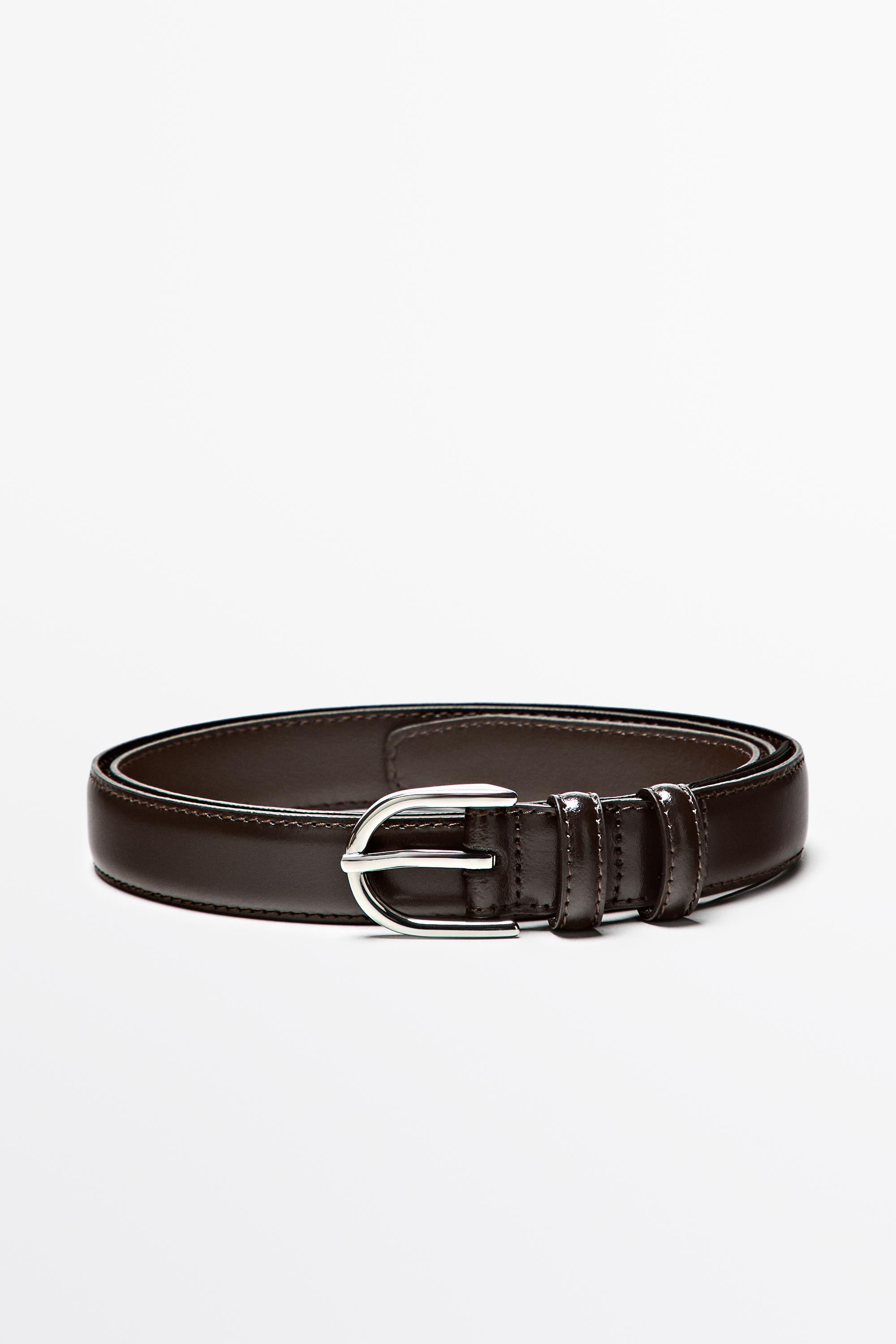 Ремень из кожи наппа с овальной пряжкой и декоративной строчкой — Massimo Dutti