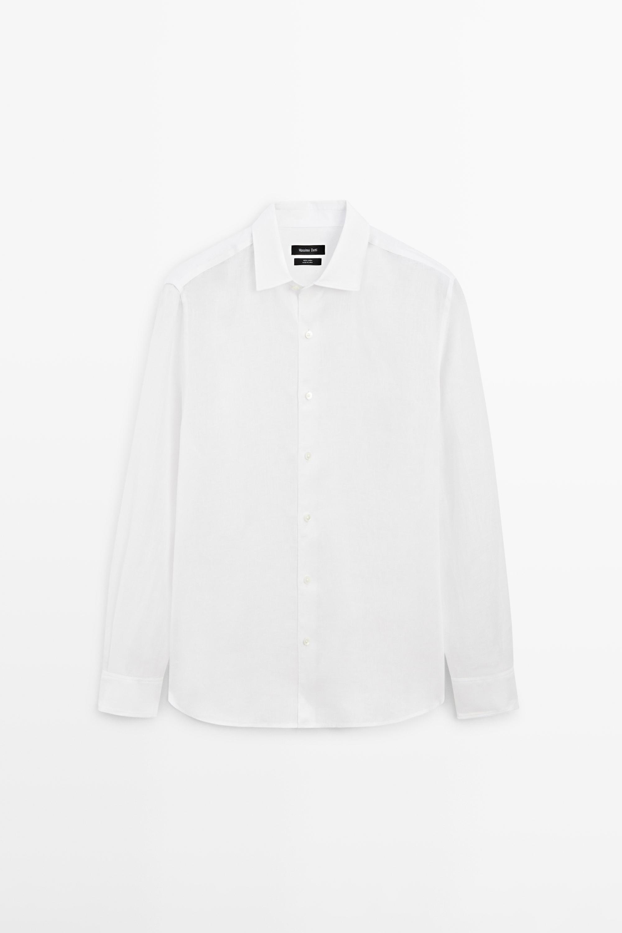 Легкая футболка классического кроя из льна — Massimo Dutti