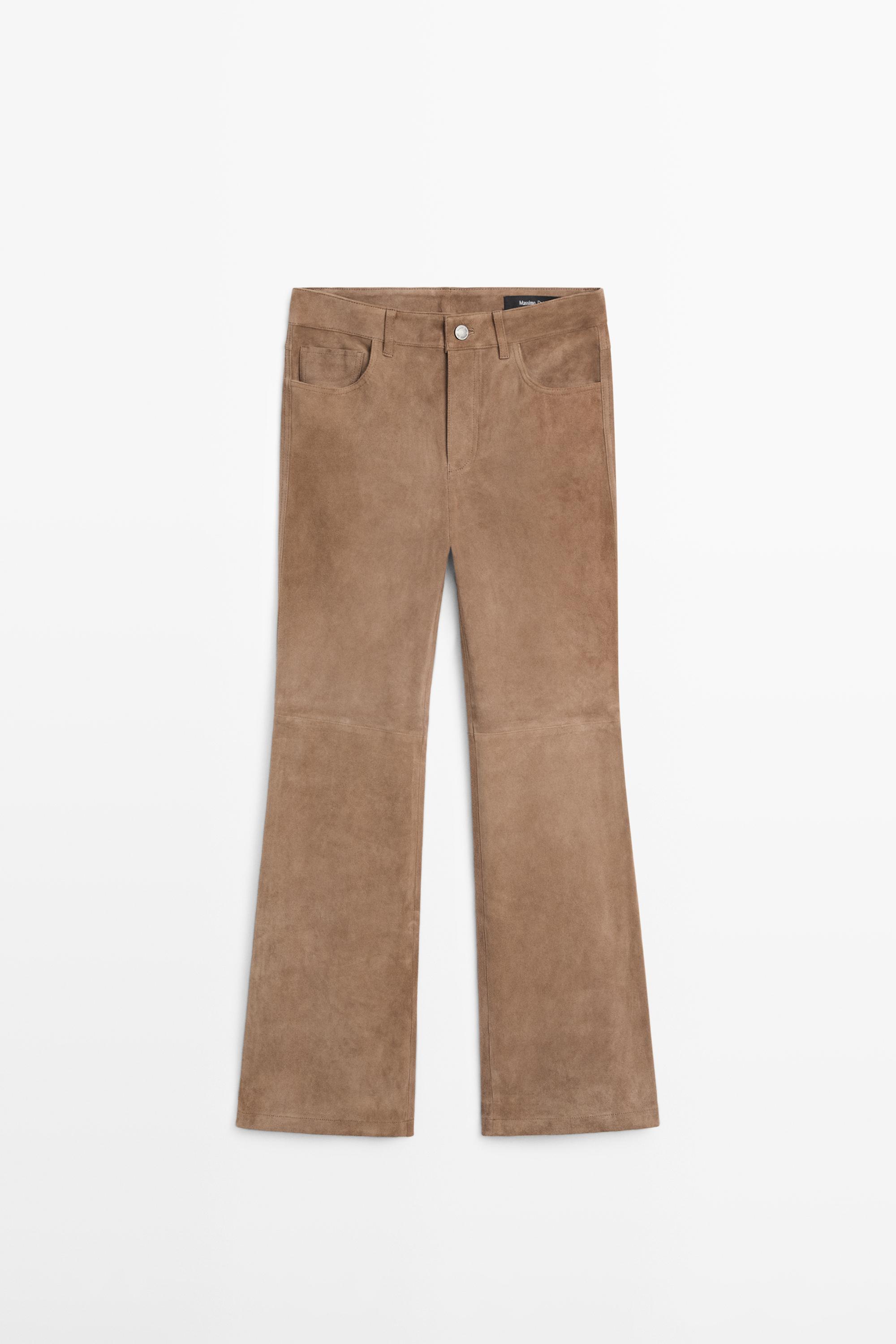 Укороченные расклешенные легинсы из замши — Massimo Dutti