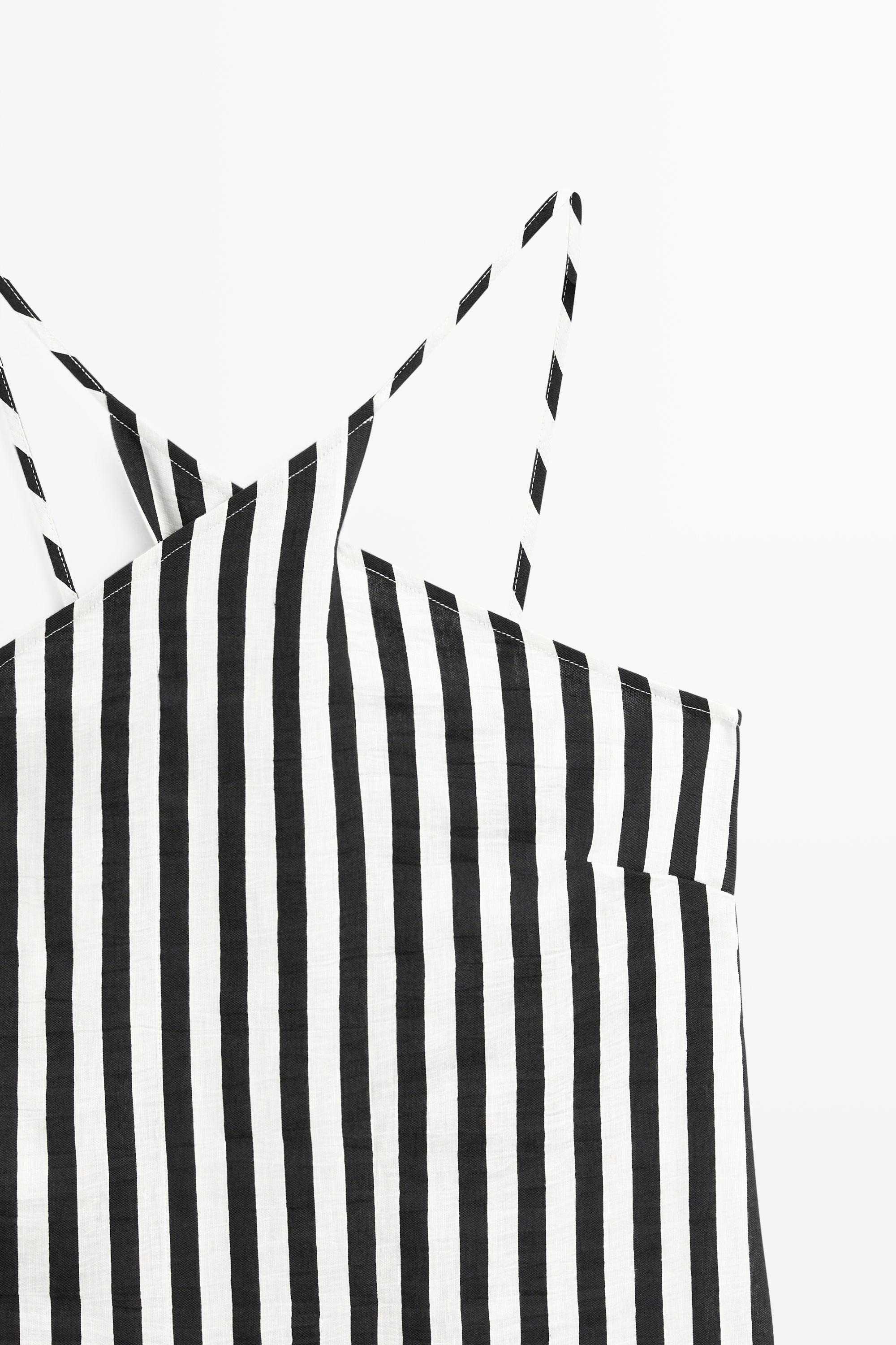 Платье миди с перекрестными бретелями и полосатым принтом — Massimo Dutti
