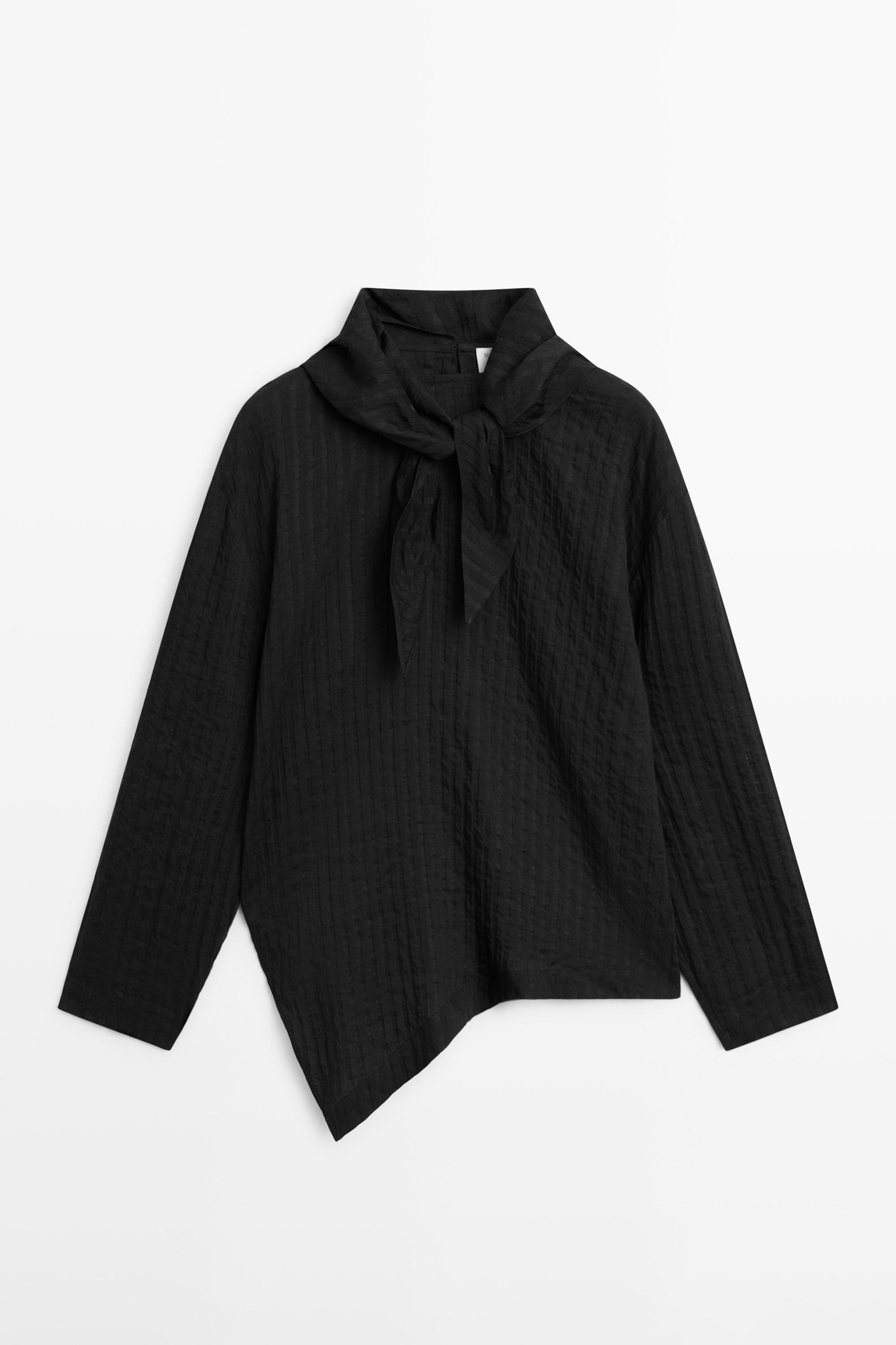 Струящаяся рубашка в полоску с деталью-платочком — Massimo Dutti