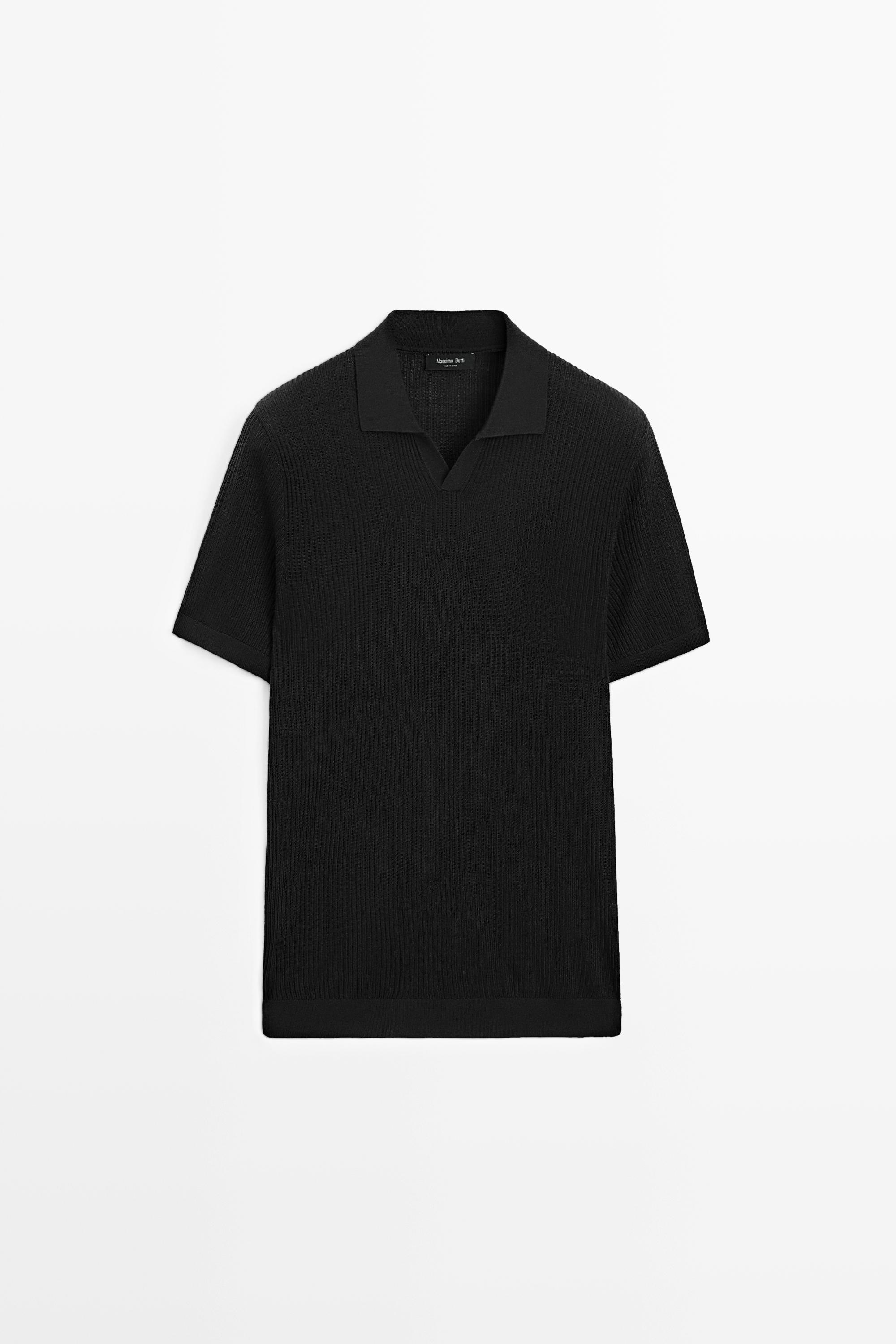 Трикотажный джемпер поло из смесовой шерсти с короткими рукавами — Massimo Dutti