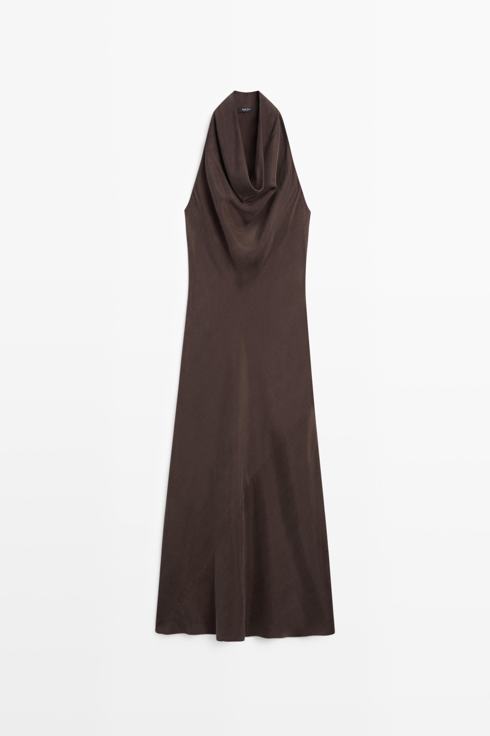 Длинное платье с драпированным вырезом — Massimo Dutti