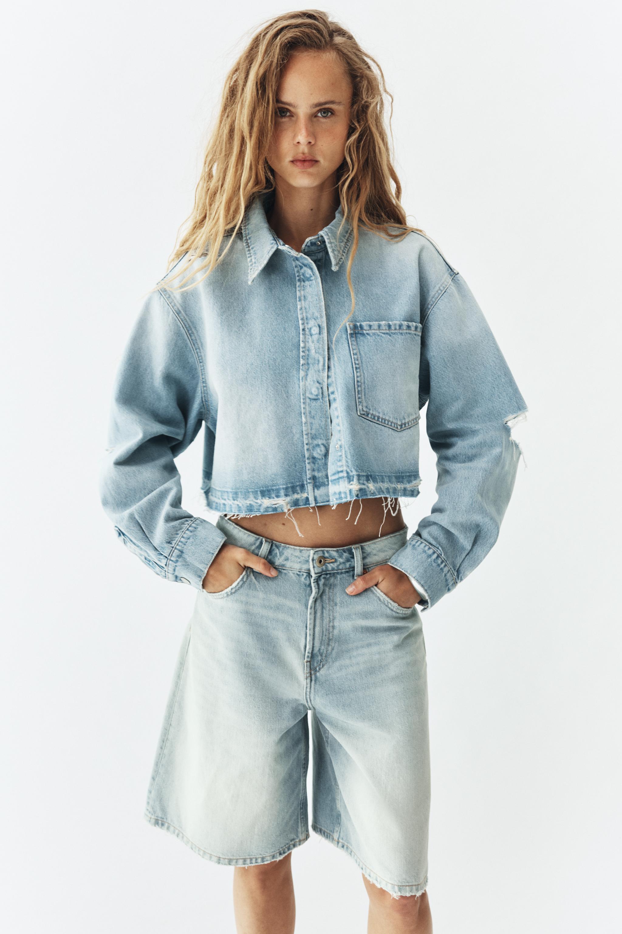 УКОРОЧЕННАЯ ДЖИНСОВАЯ КУРТКА-РУБАШКА TRF — ZARA