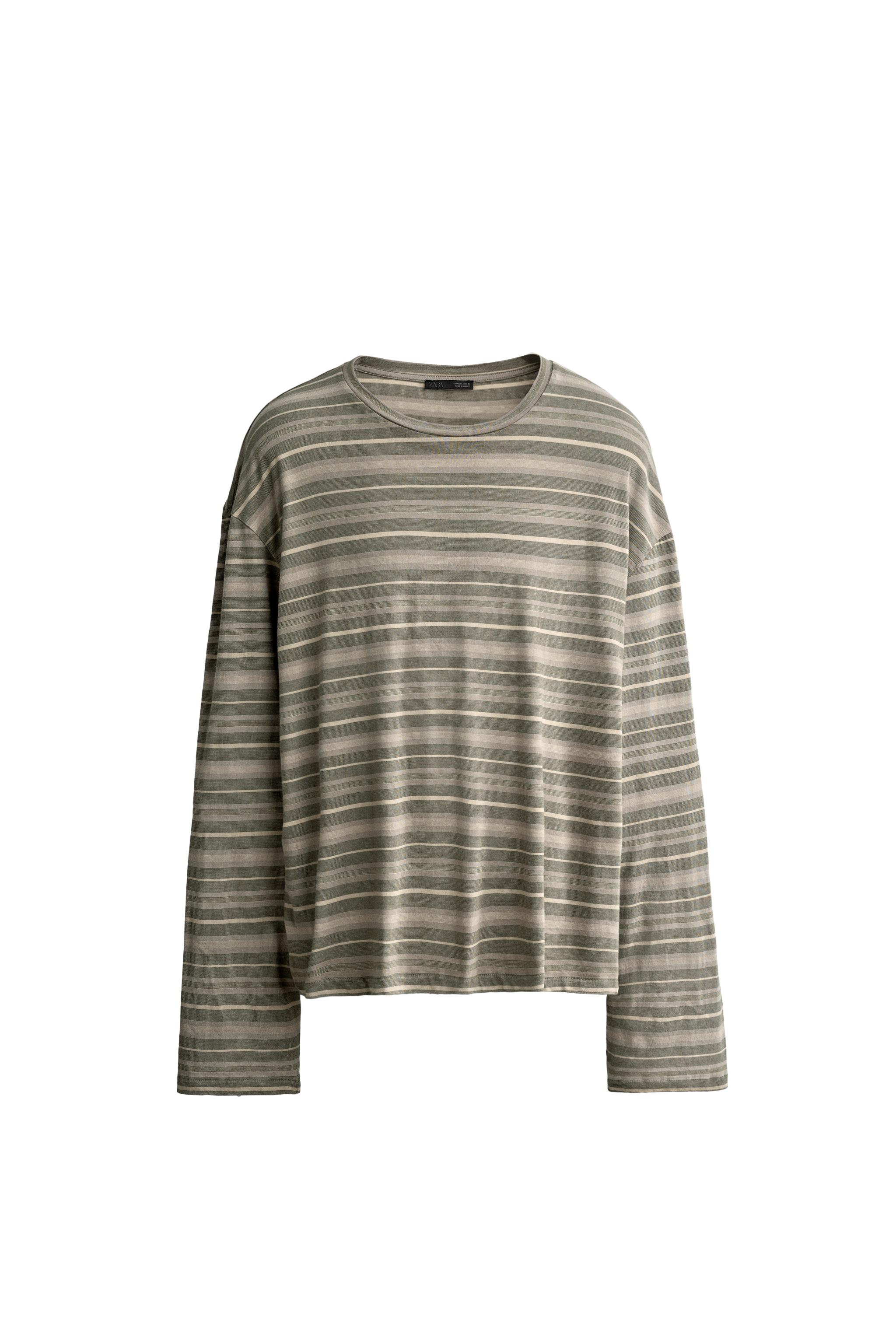 Футболка прямого кроя из жаккардовой ткани в полоску — ZARA