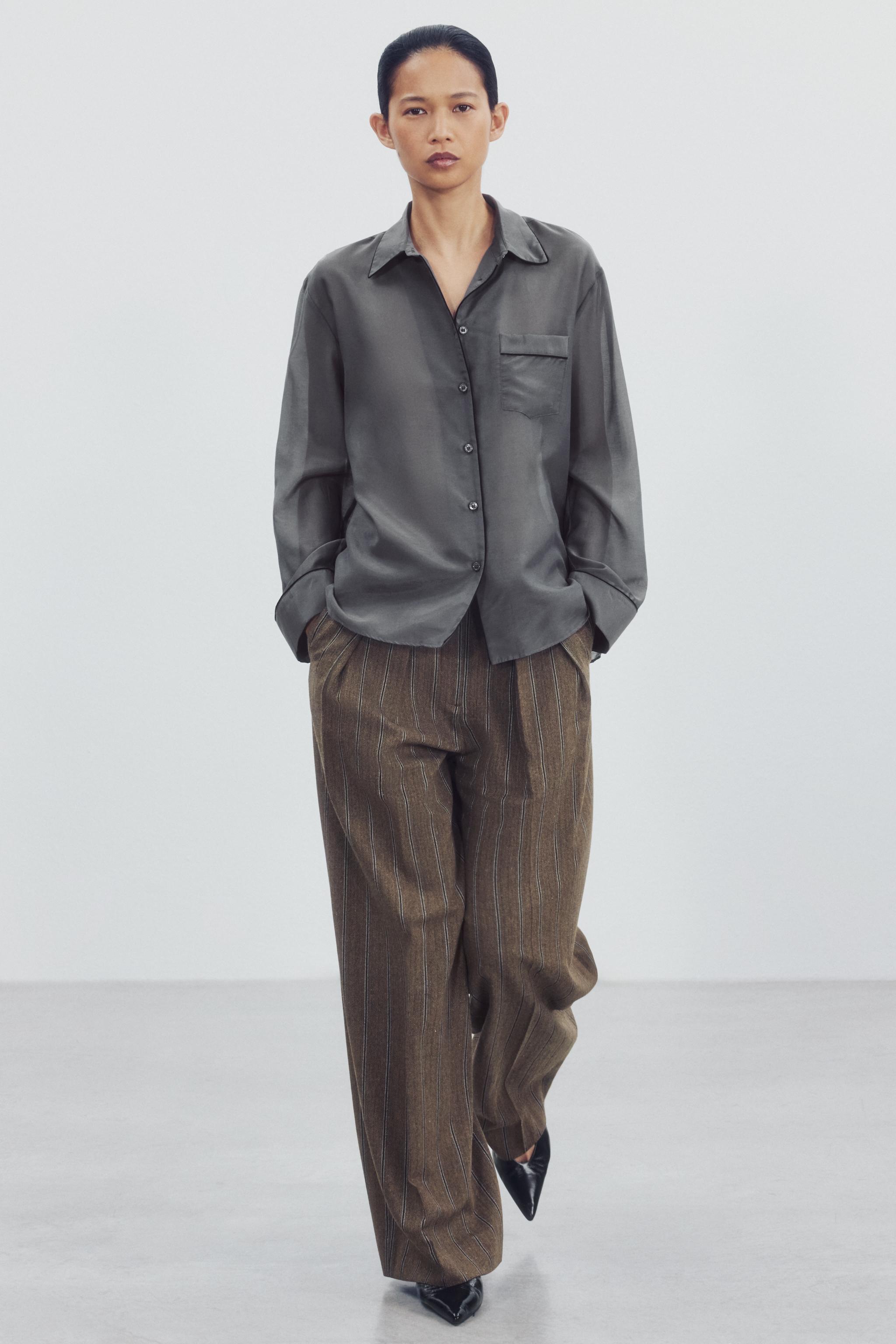 РУБАШКА С ШЕЛКОМ И КОНТРАСТНОЙ ОТДЕЛКОЙ ZW COLLECTION — ZARA