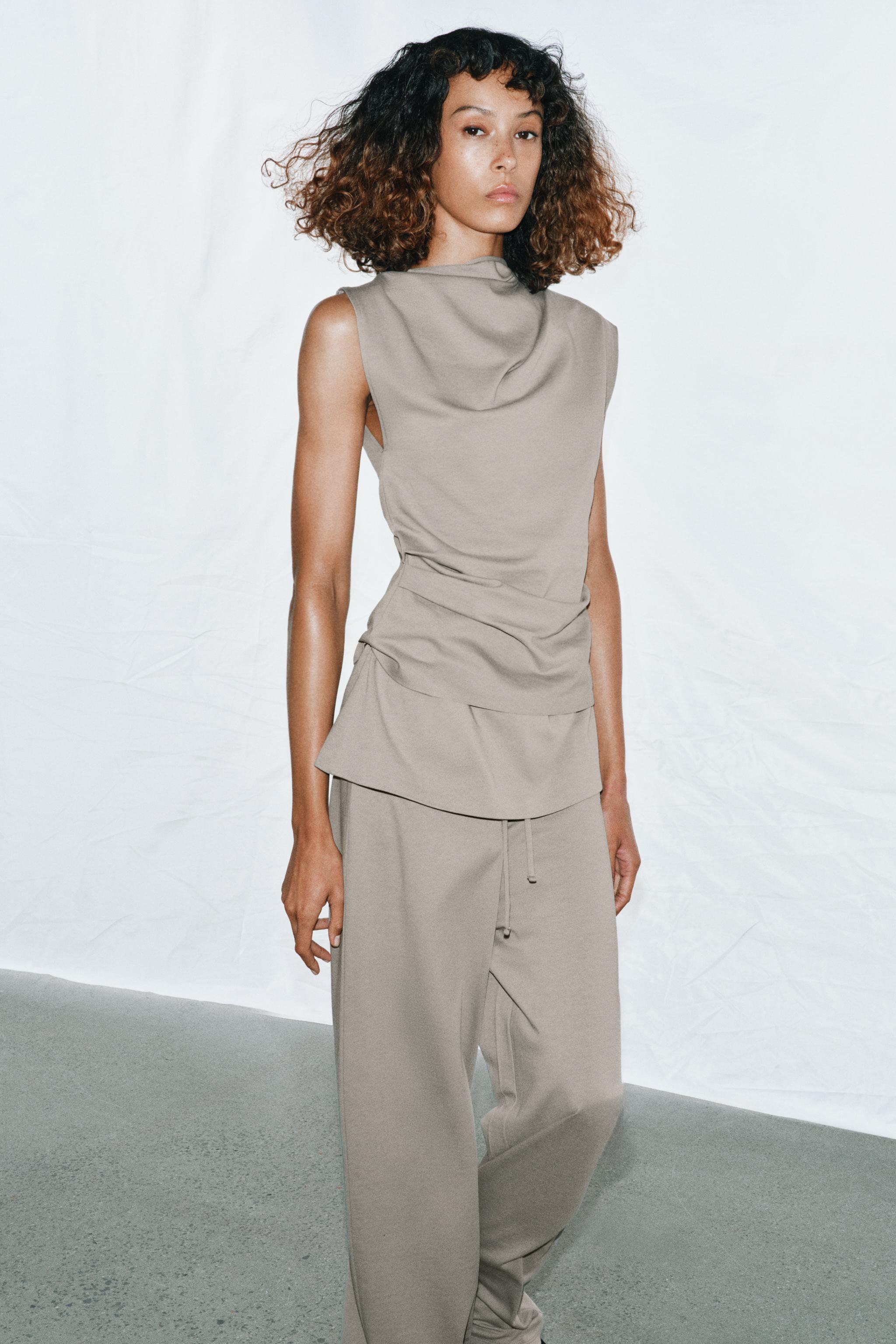 Брюки из плотного хлопка с завязками — ZARA