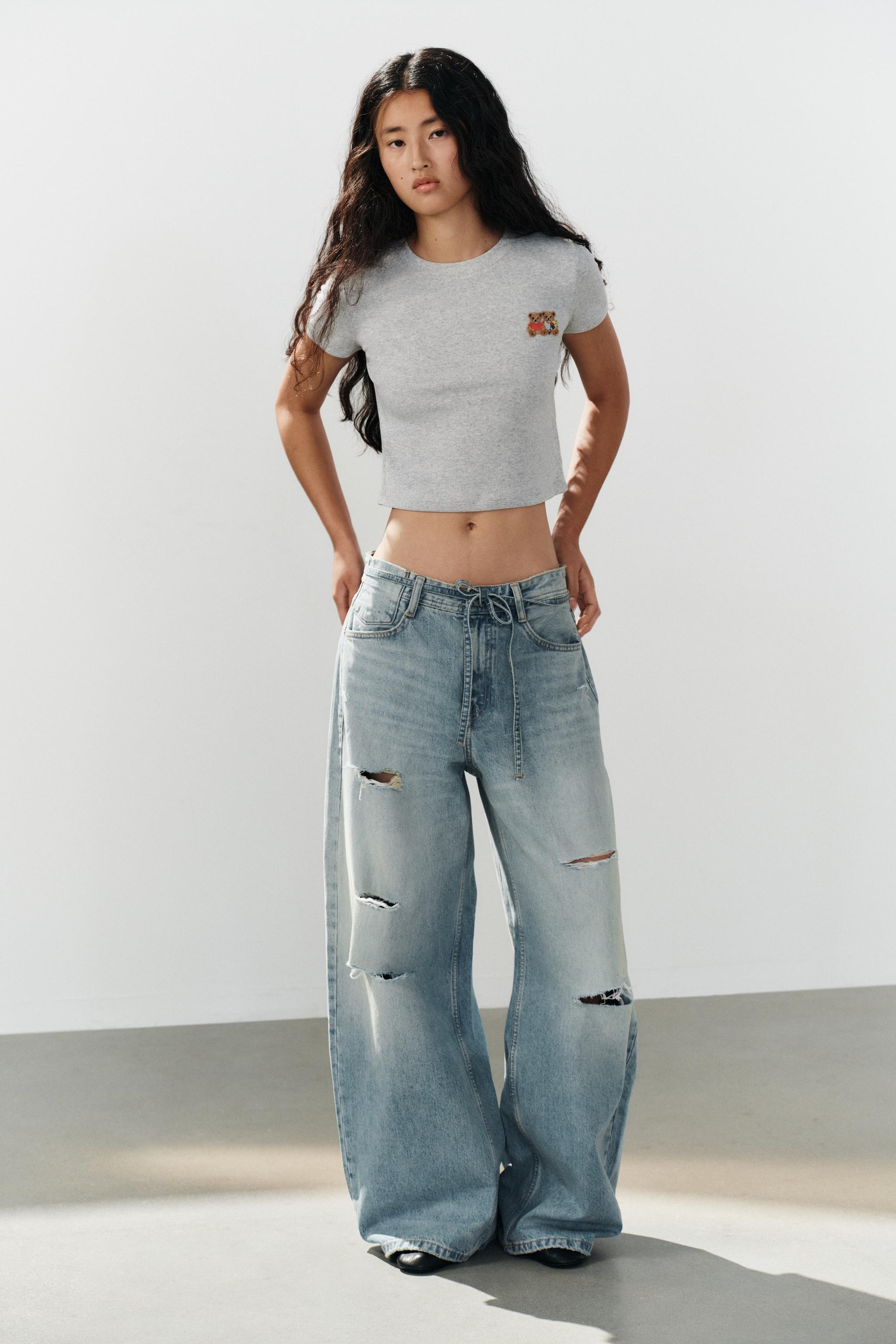 УКОРОЧЕННАЯ ФУТБОЛКА С ВЫШИВКОЙ «МЕДВЕДЬ» — ZARA