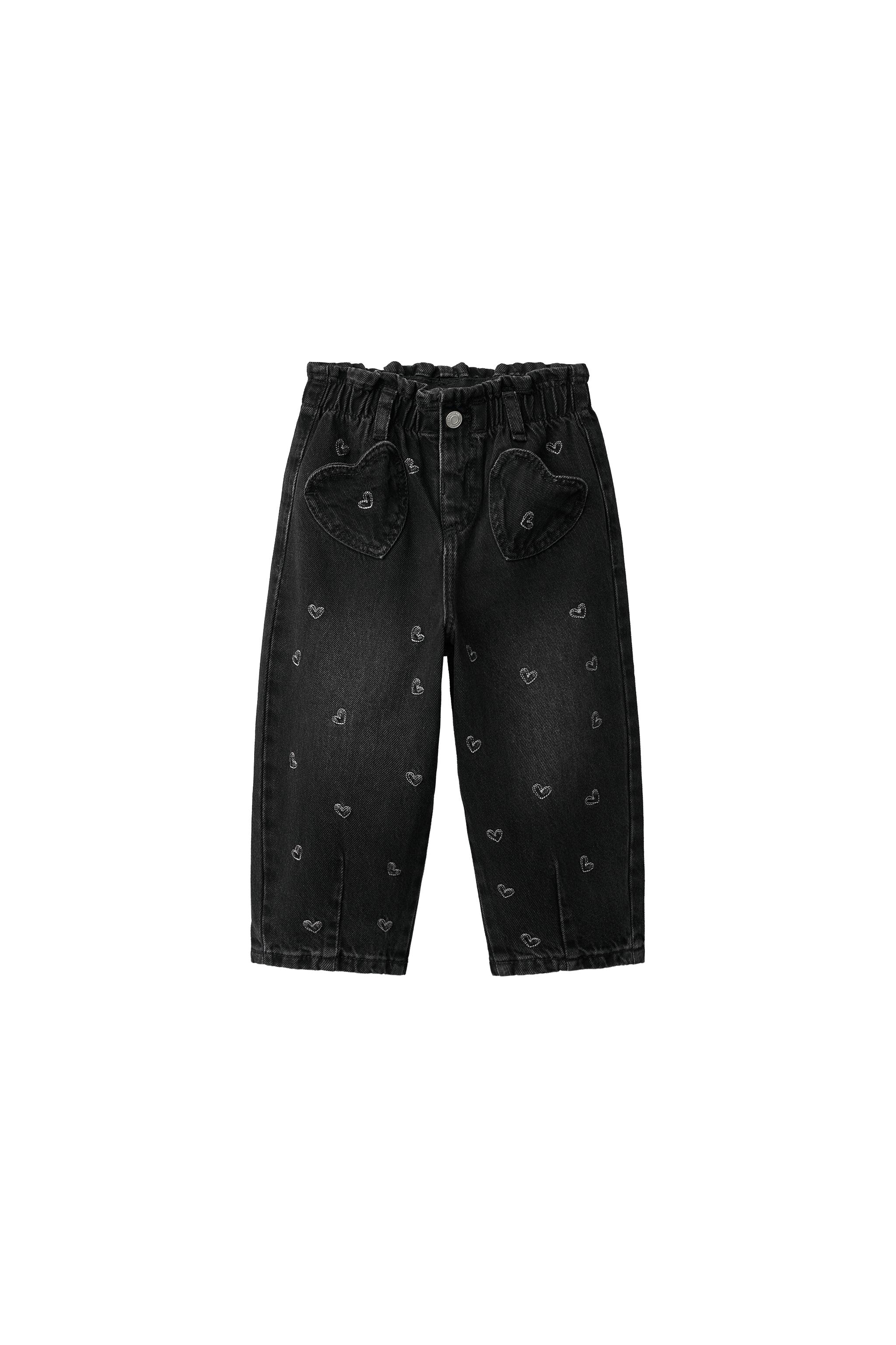 Джинсы свободного кроя с поясом-баской и вышитыми сердечками — ZARA