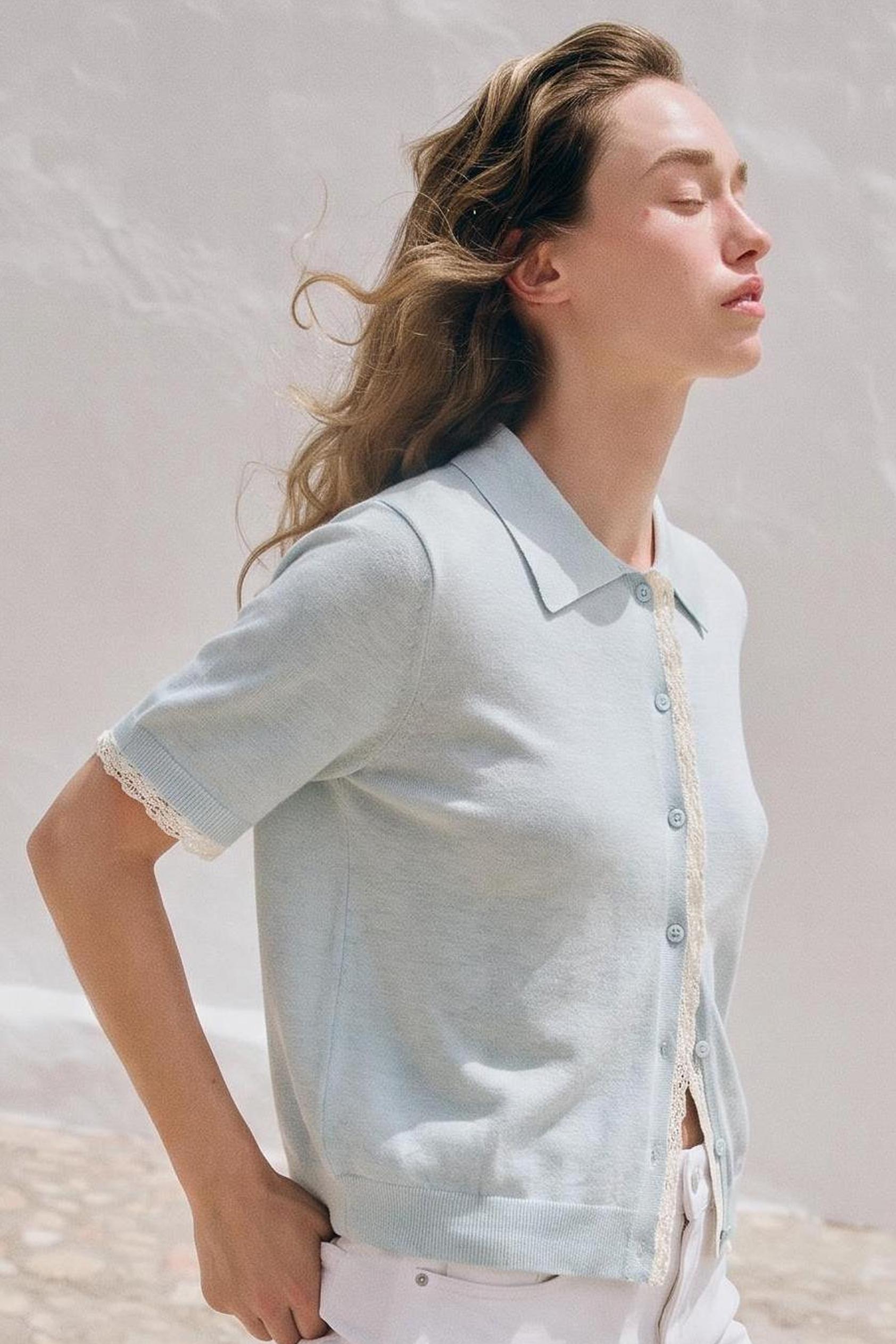Кардиган вязаный с кружевной отделкой и коротким рукавом — ZARA