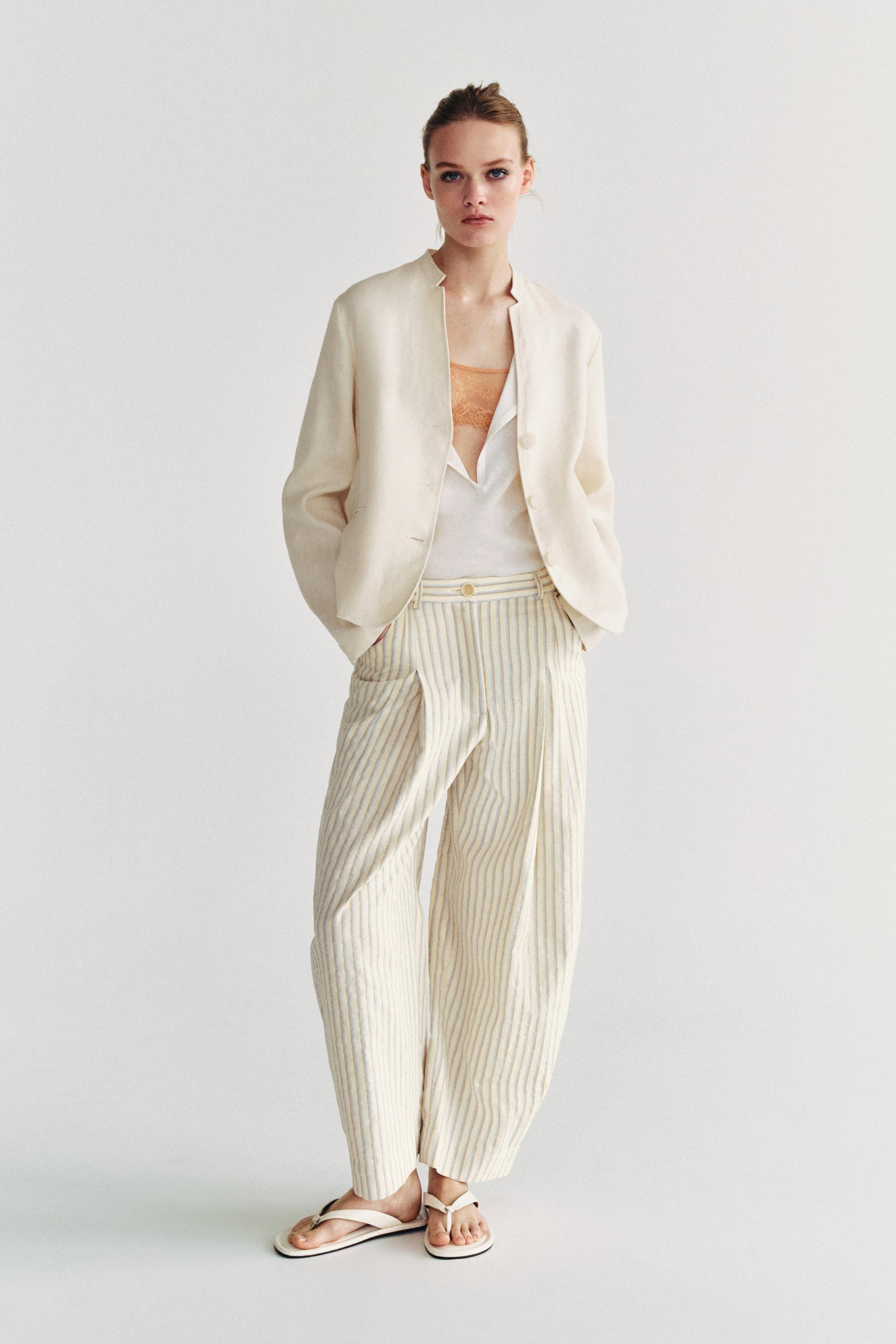 Брюки ZW COLLECTION силуэта "бочонок" в полоску — ZARA