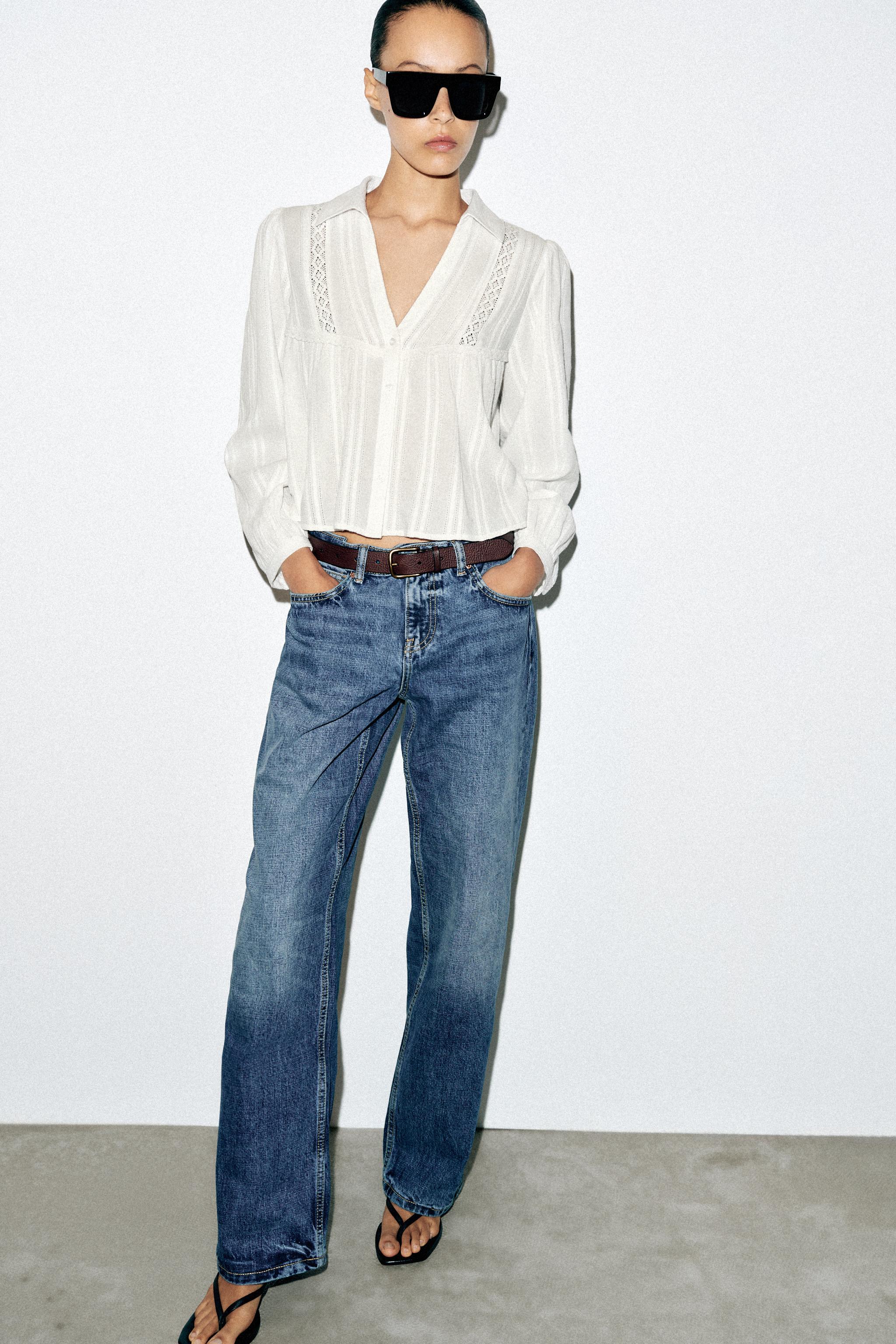 Укороченная блузка с кружевной отделкой — ZARA