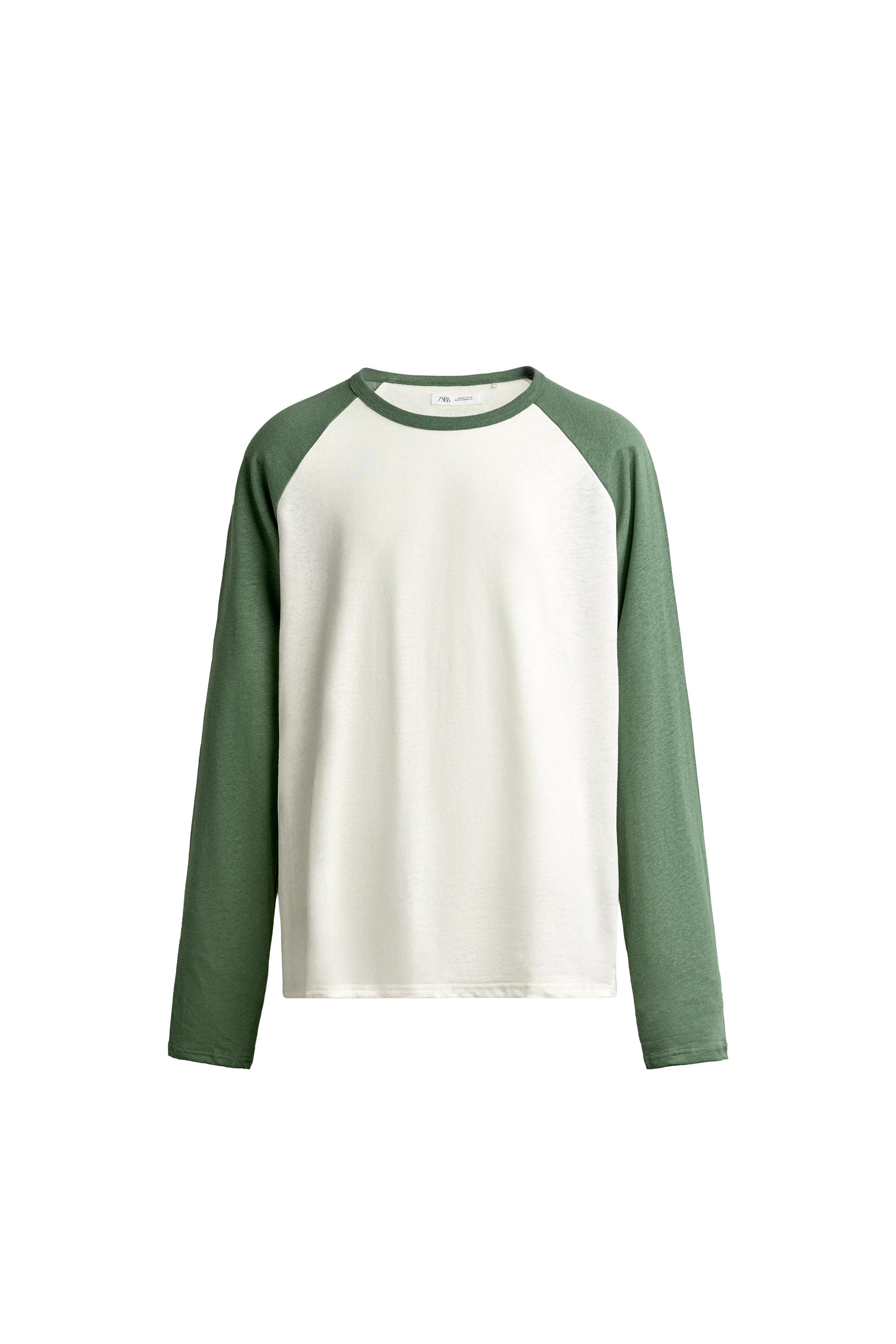 Футболка из смесового хлопка и льна в стиле колор-блок — ZARA