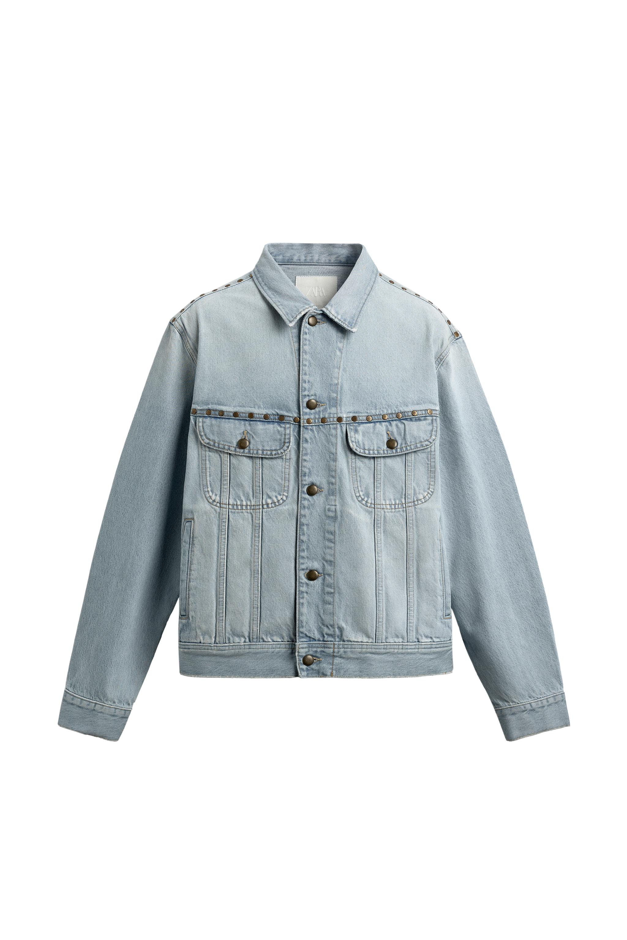 Джинсовая куртка свободного кроя с металлическими заклёпками — ZARA