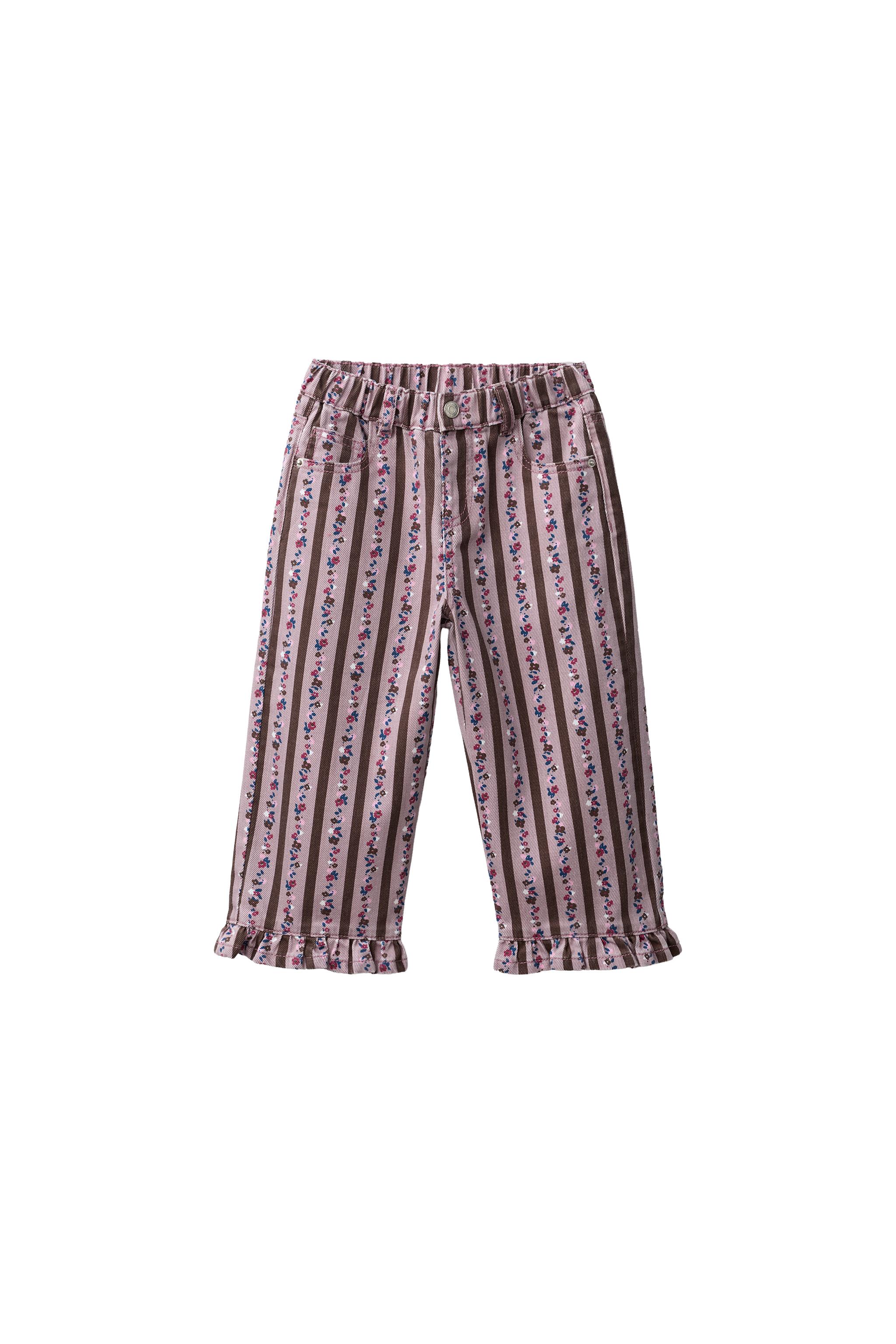 STRIPED AND FLORAL PRINT TWILL STRAIGHT TROUSERS — ZARA