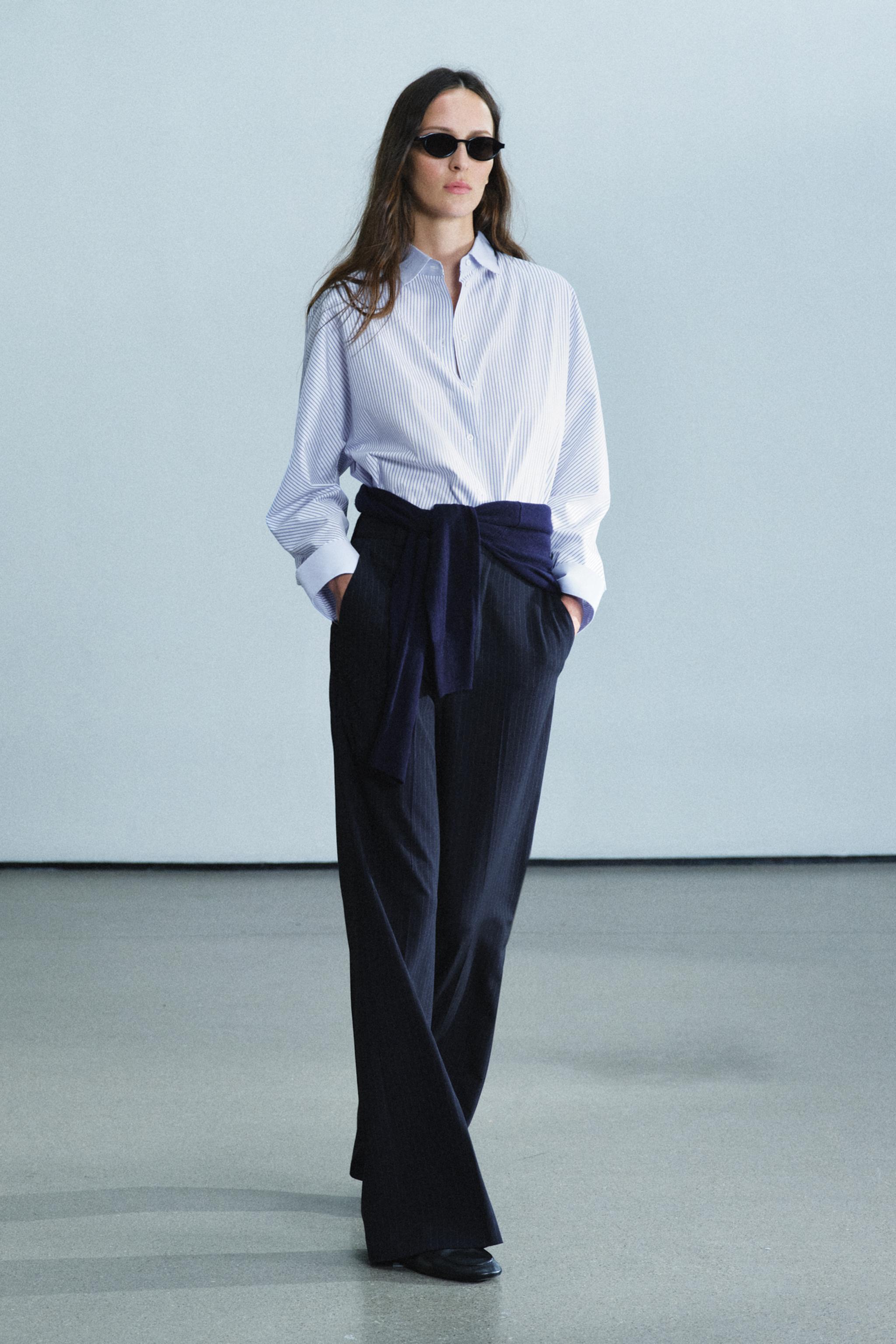 Рубашка из оксфорда ZW COLLECTION в контрастную полоску — ZARA