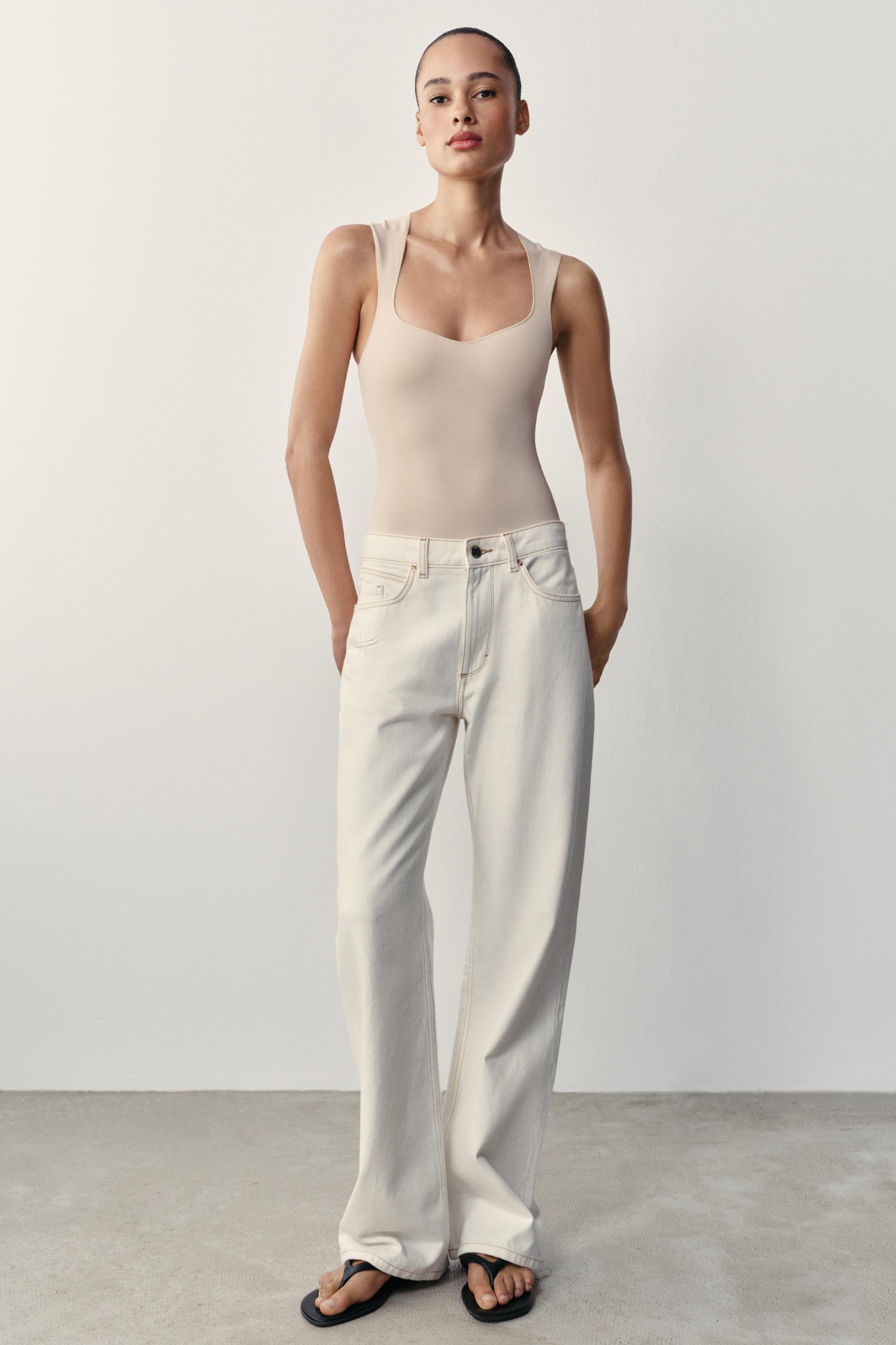 Боди с квадратным вырезом из эластичной ткани — ZARA