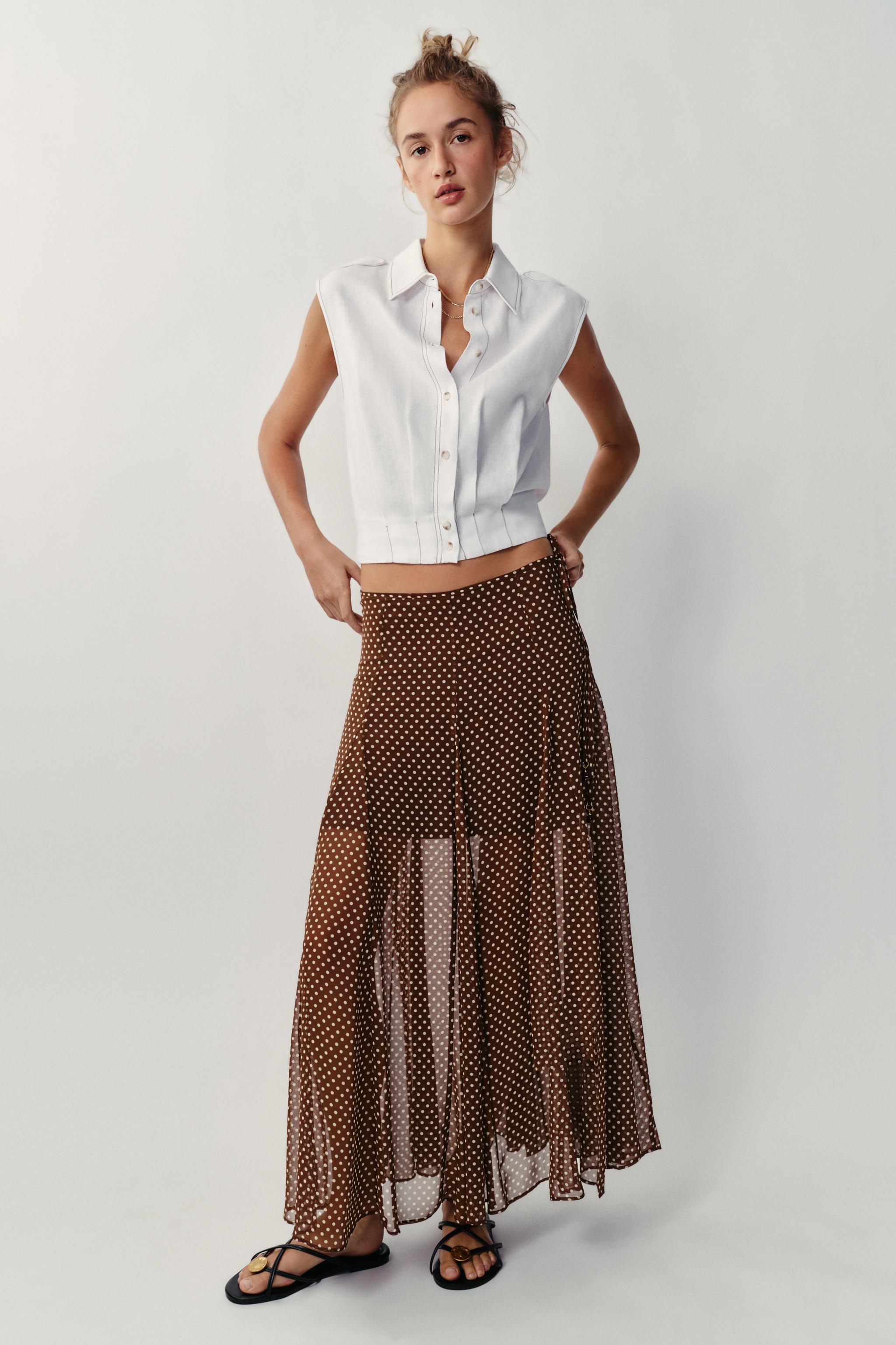 Топ из смесового льна с декоративной строчкой — ZARA