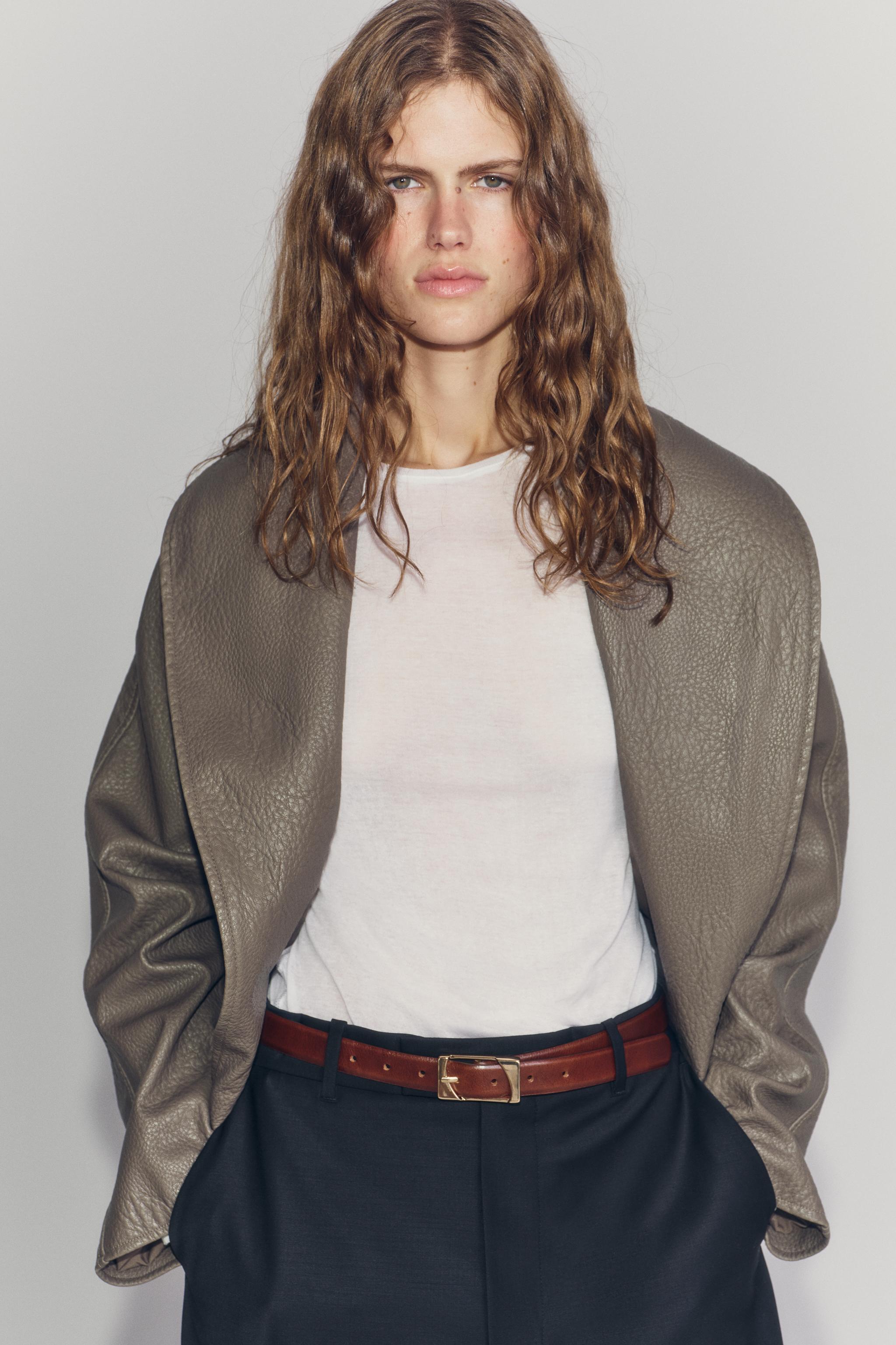 Ремень из натуральной кожи с прямоугольной пряжкой — ZARA