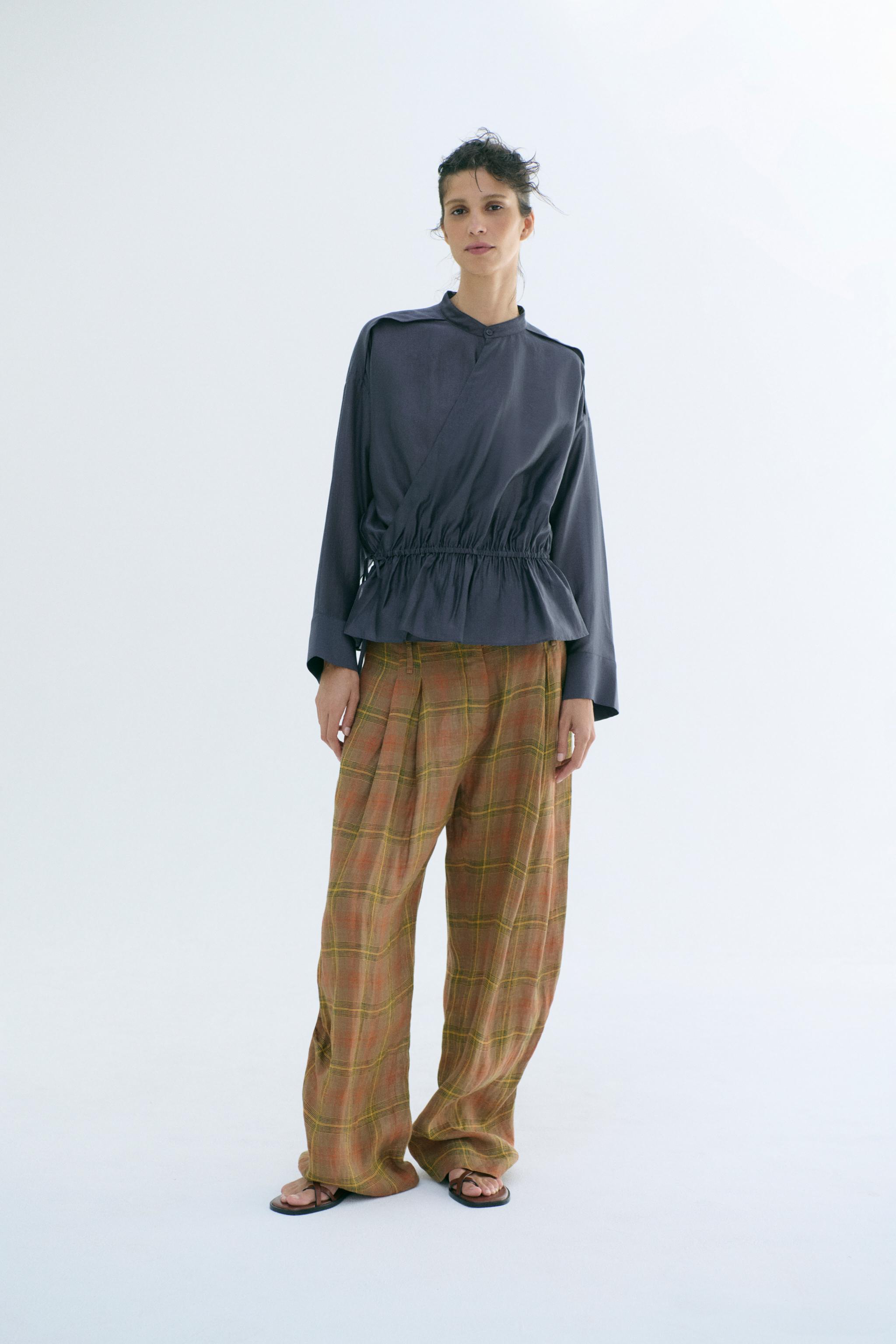 Брюки ZW COLLECTION в клетку из льна — ZARA